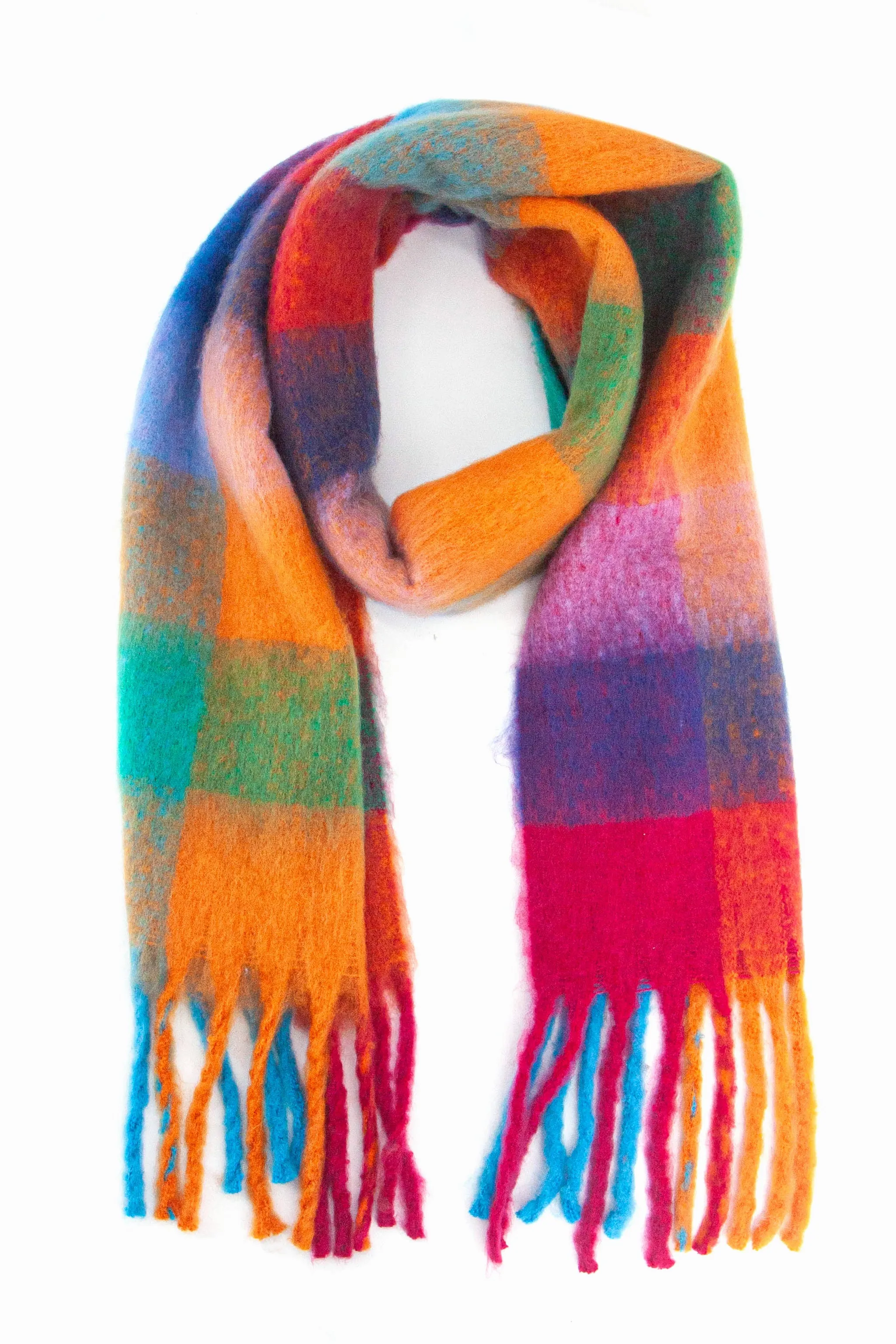 Sara Heavyweight Scarf - Blue/Orange, Check