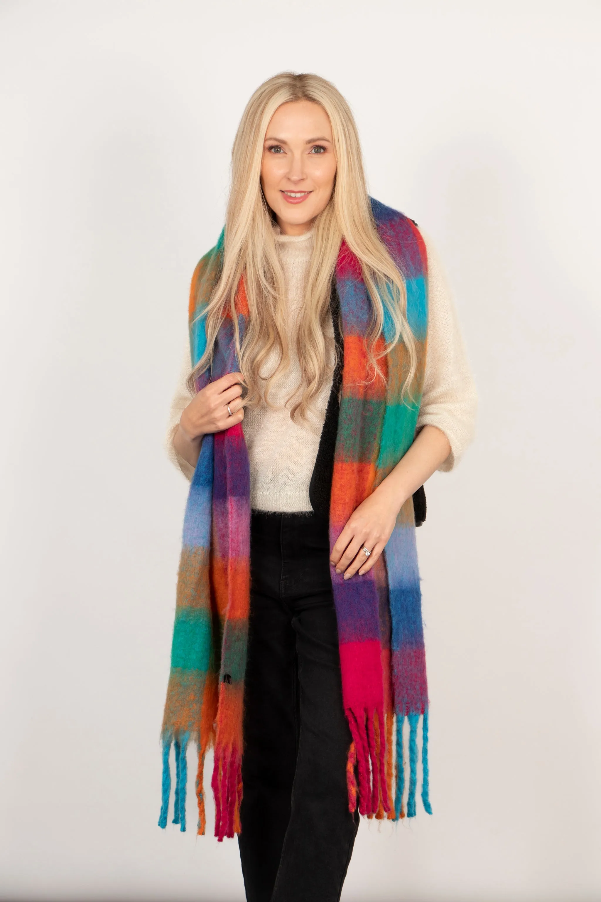 Sara Heavyweight Scarf - Blue/Orange, Check