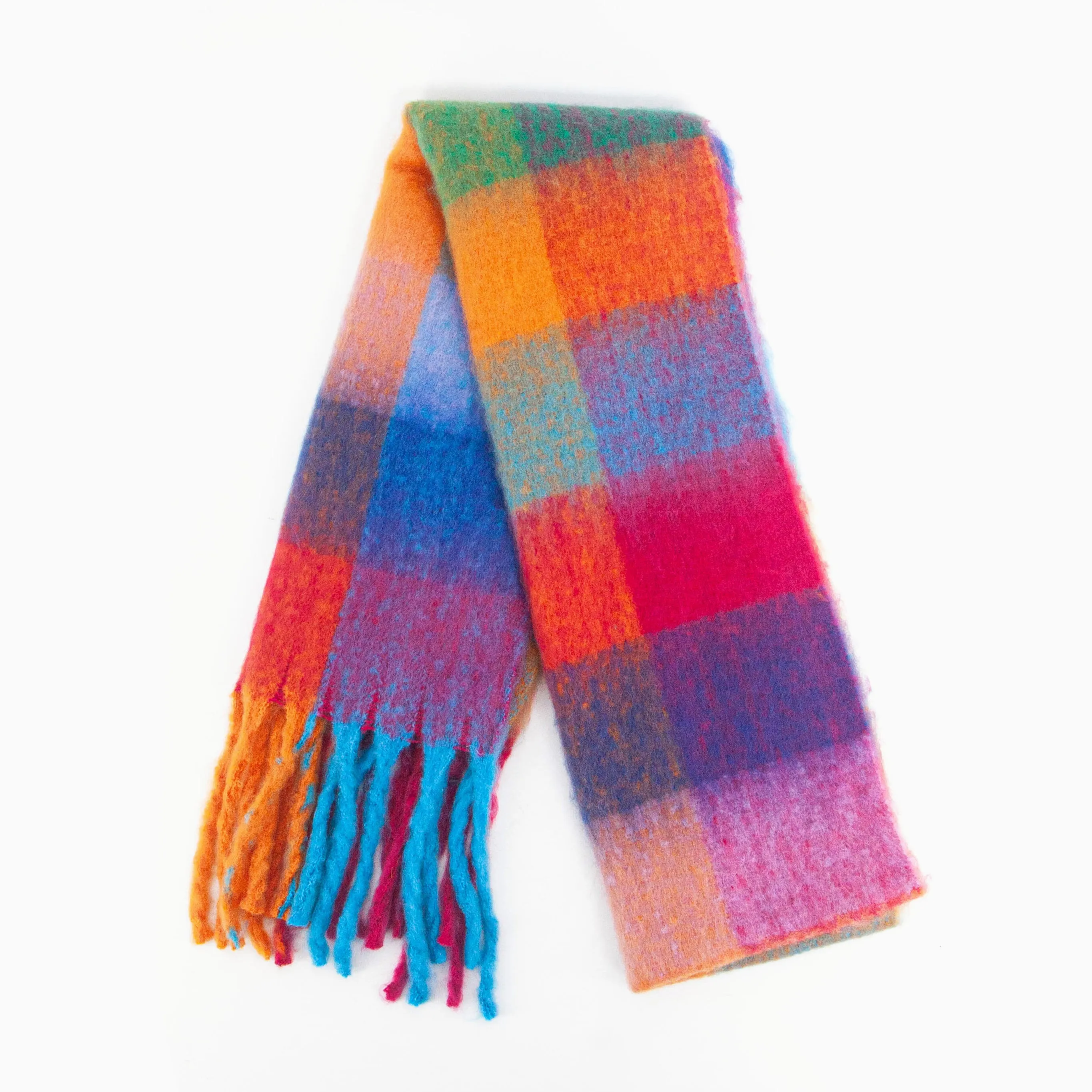 Sara Heavyweight Scarf - Blue/Orange, Check