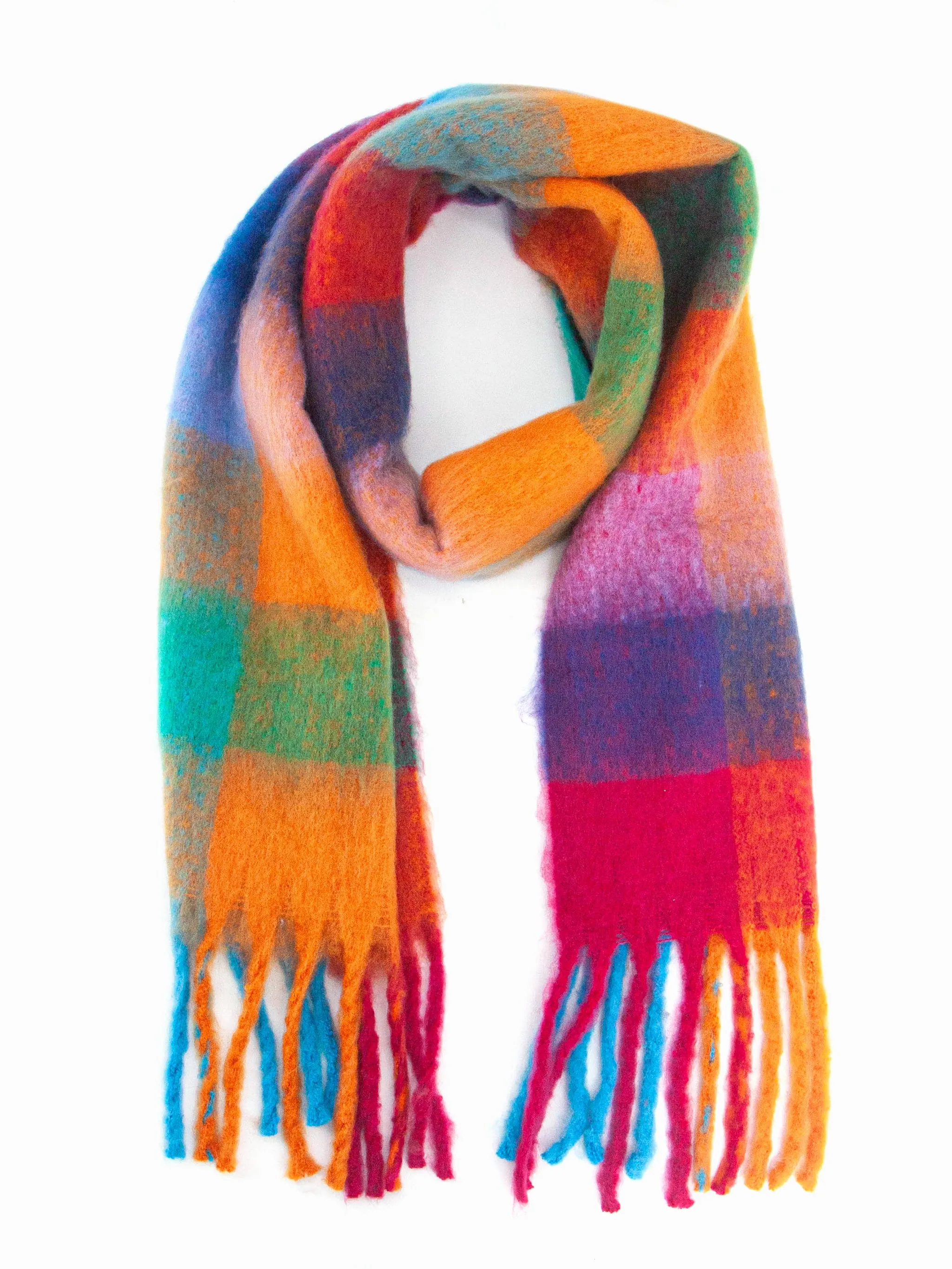 Sara Heavyweight Scarf - Blue/Orange, Check