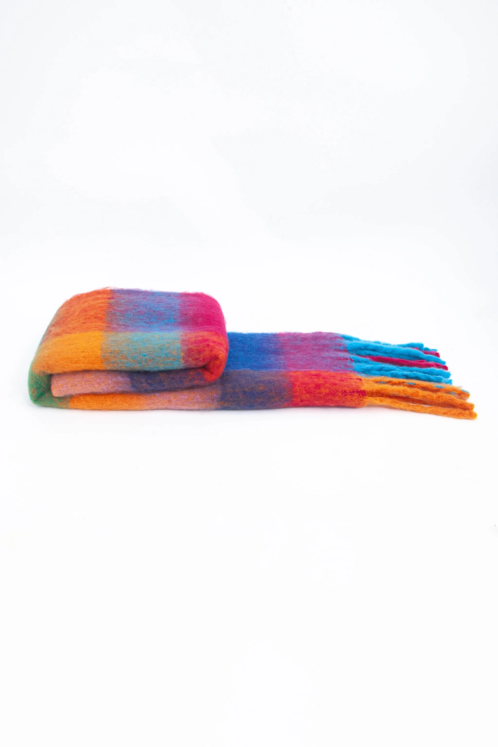 Sara Heavyweight Scarf - Blue/Orange, Check