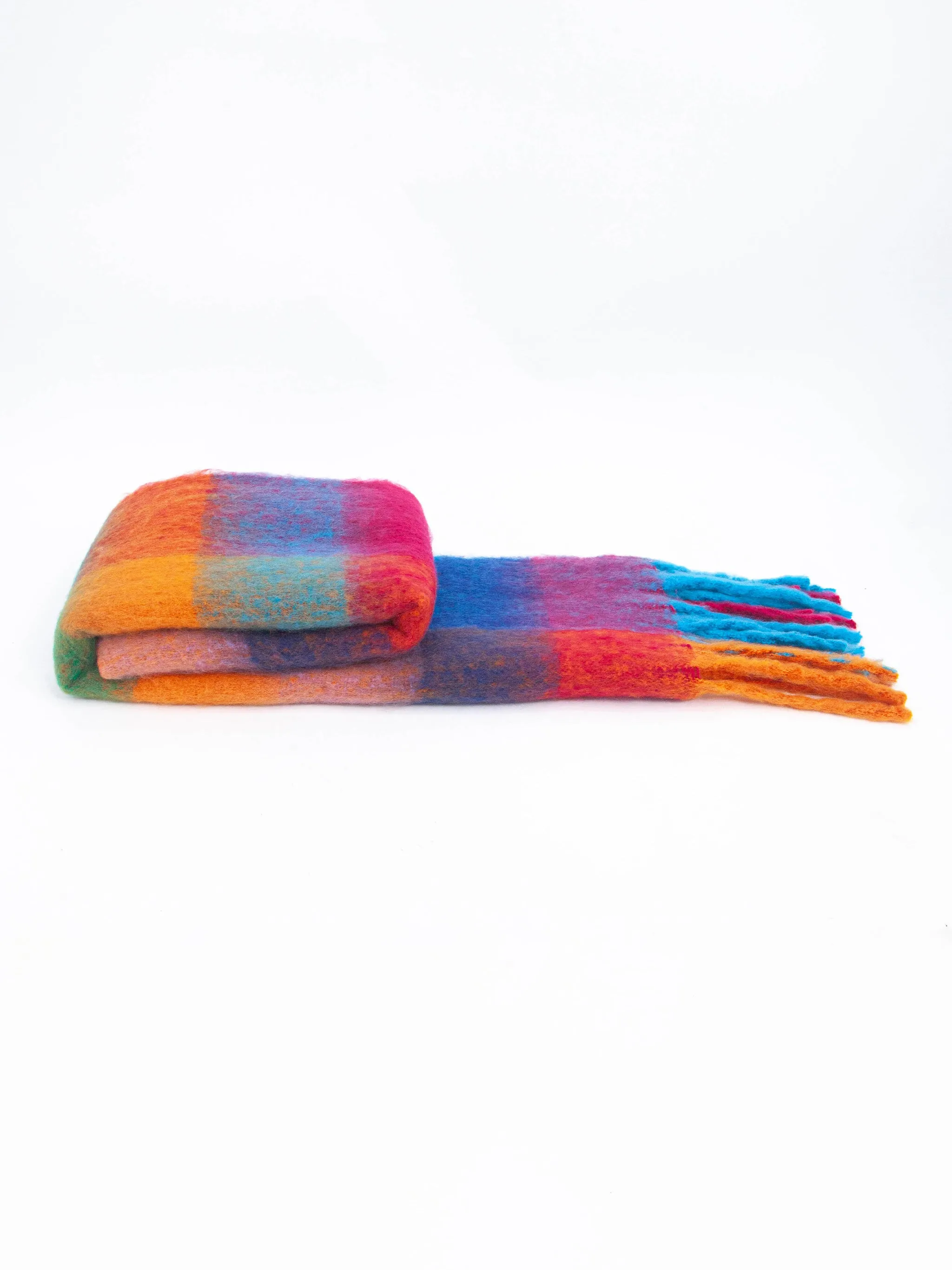 Sara Heavyweight Scarf - Blue/Orange, Check