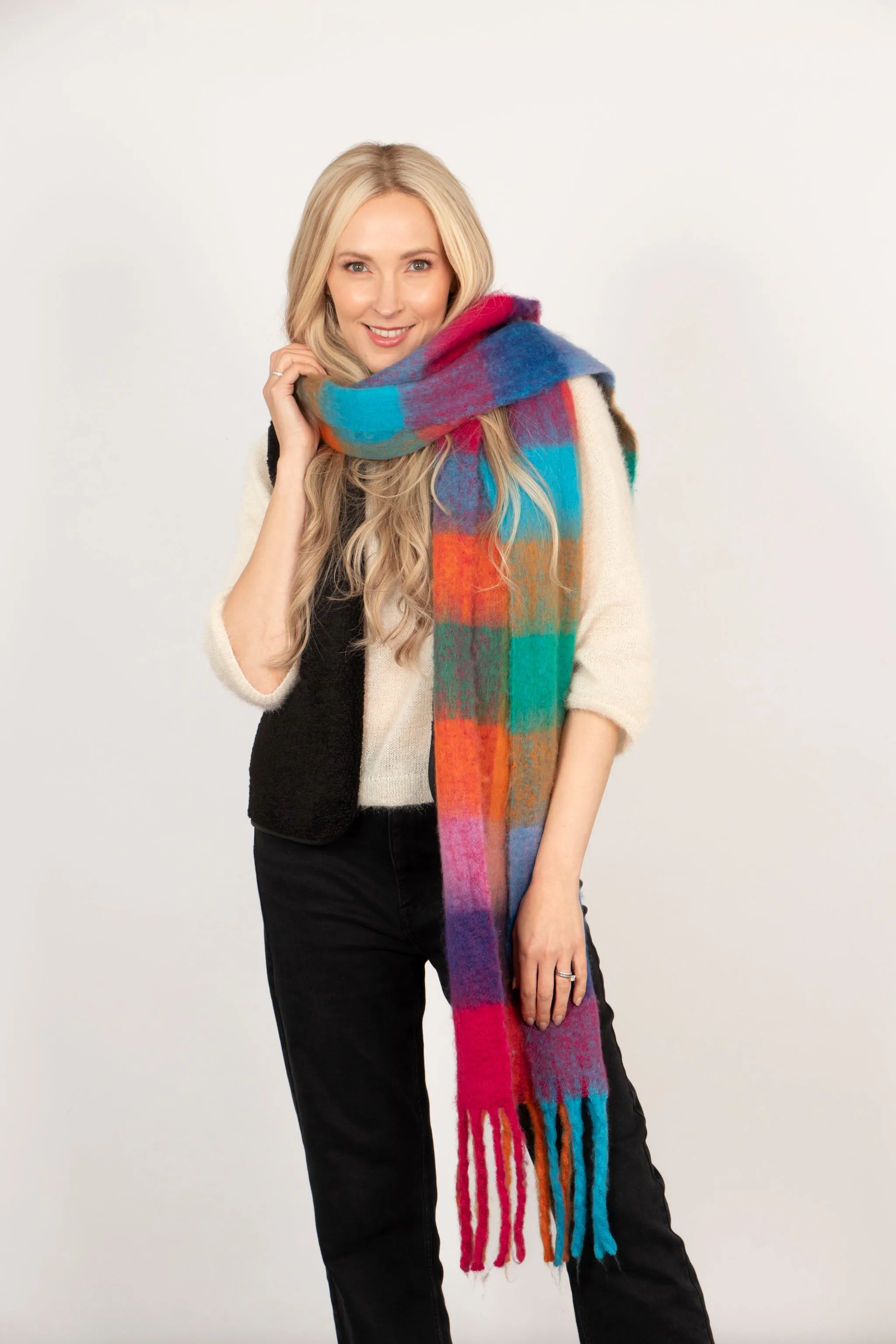 Sara Heavyweight Scarf - Blue/Orange, Check