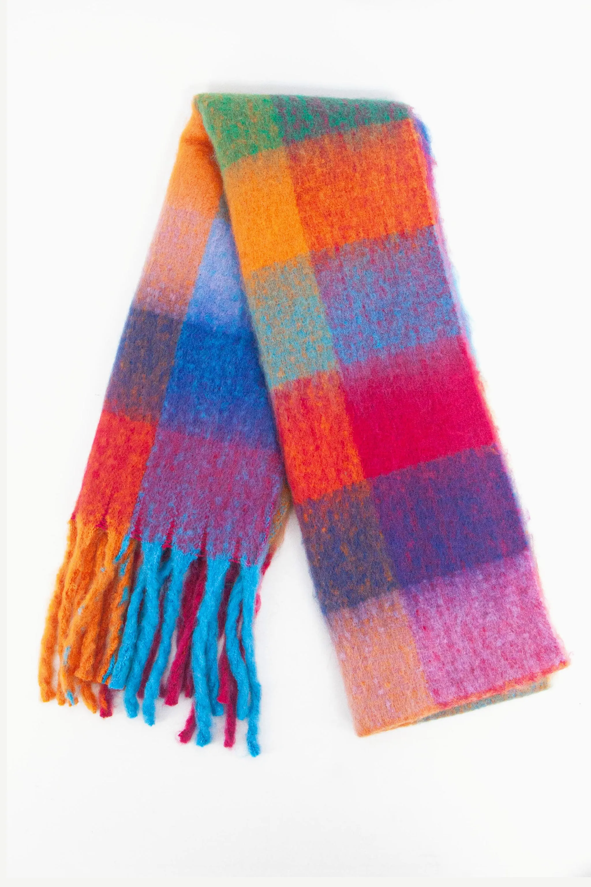 Sara Heavyweight Scarf - Blue/Orange, Check