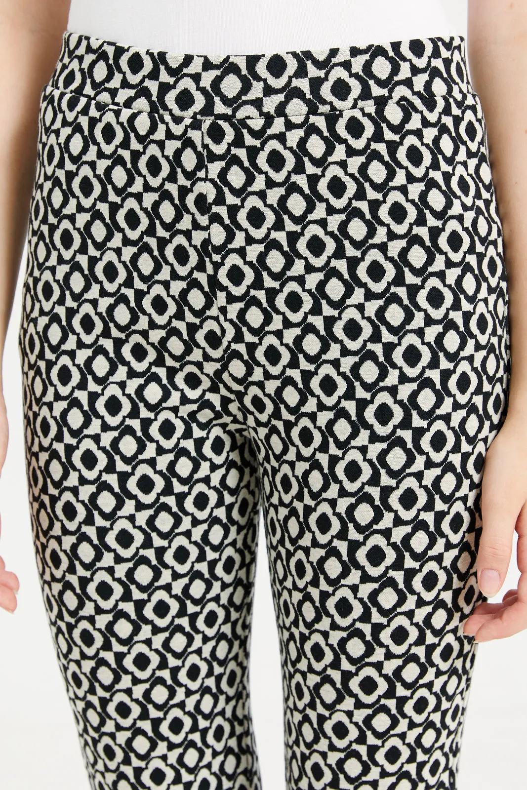 Senior Girls Black And White Flared Jacquard Bottom