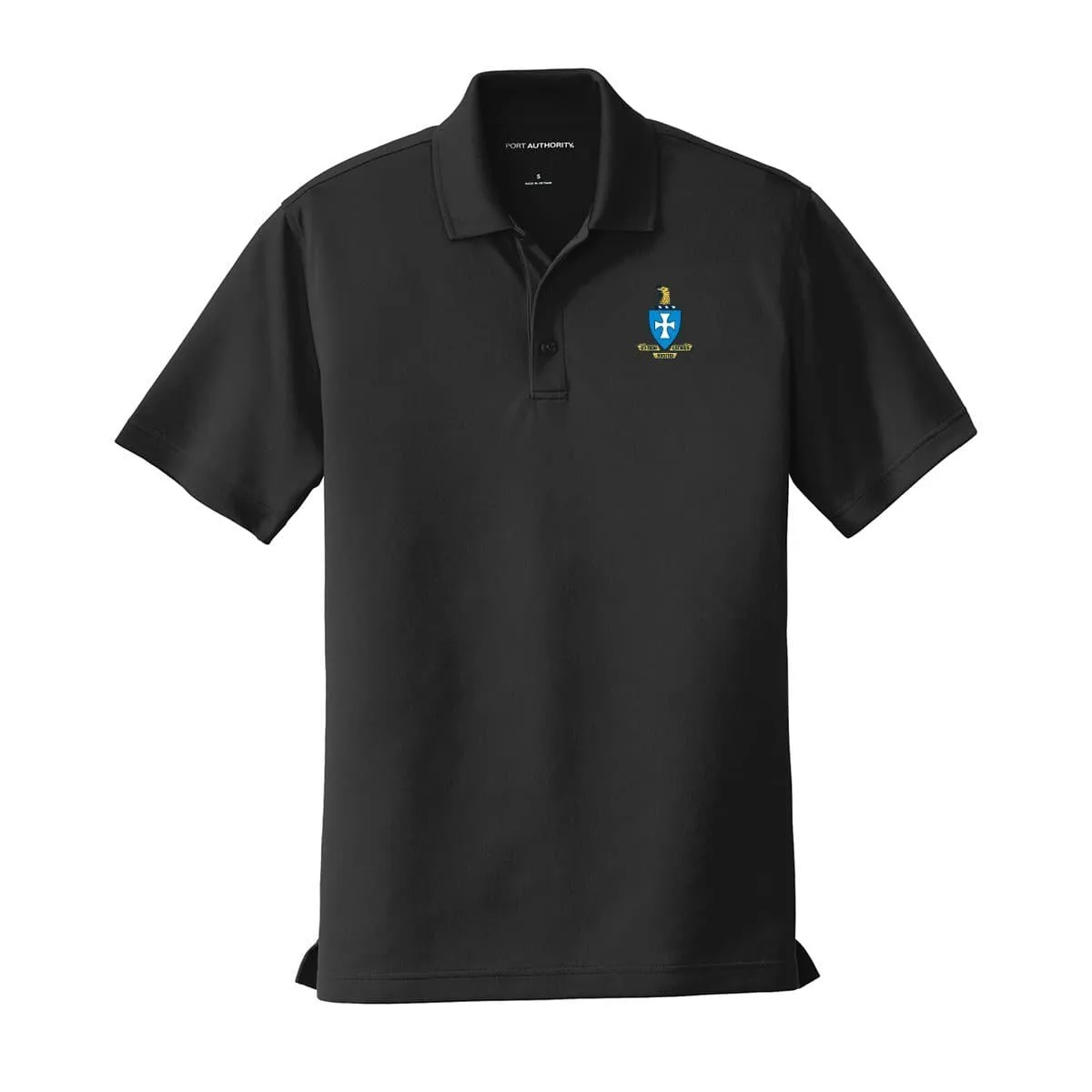 Sigma Chi Crest Black Performance Polo