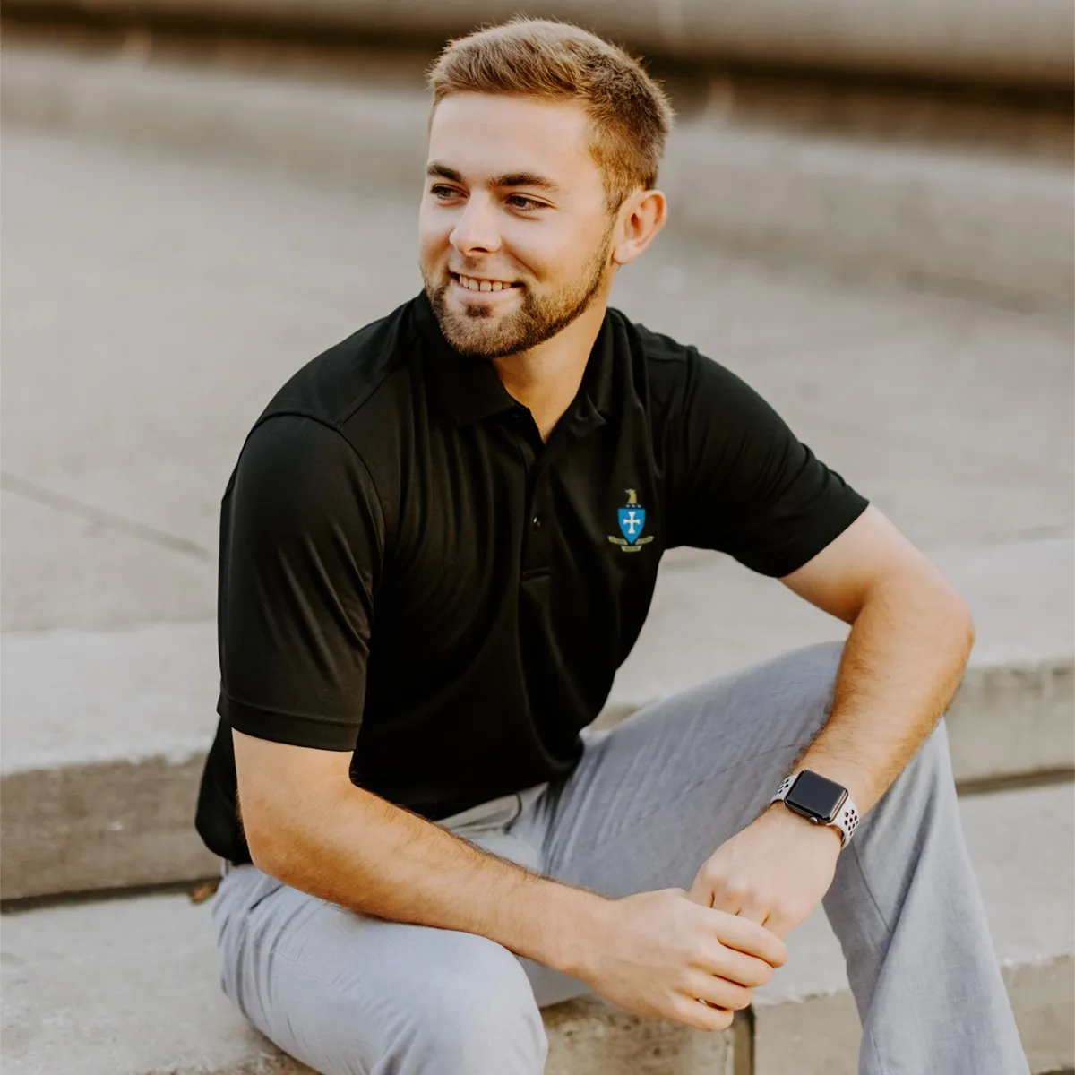 Sigma Chi Crest Black Performance Polo