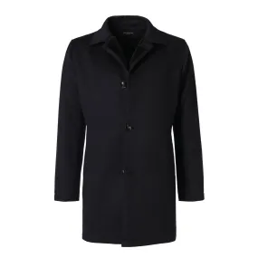 Single-Breasted Cashmere Coat with Fur Lining in Dark Blue