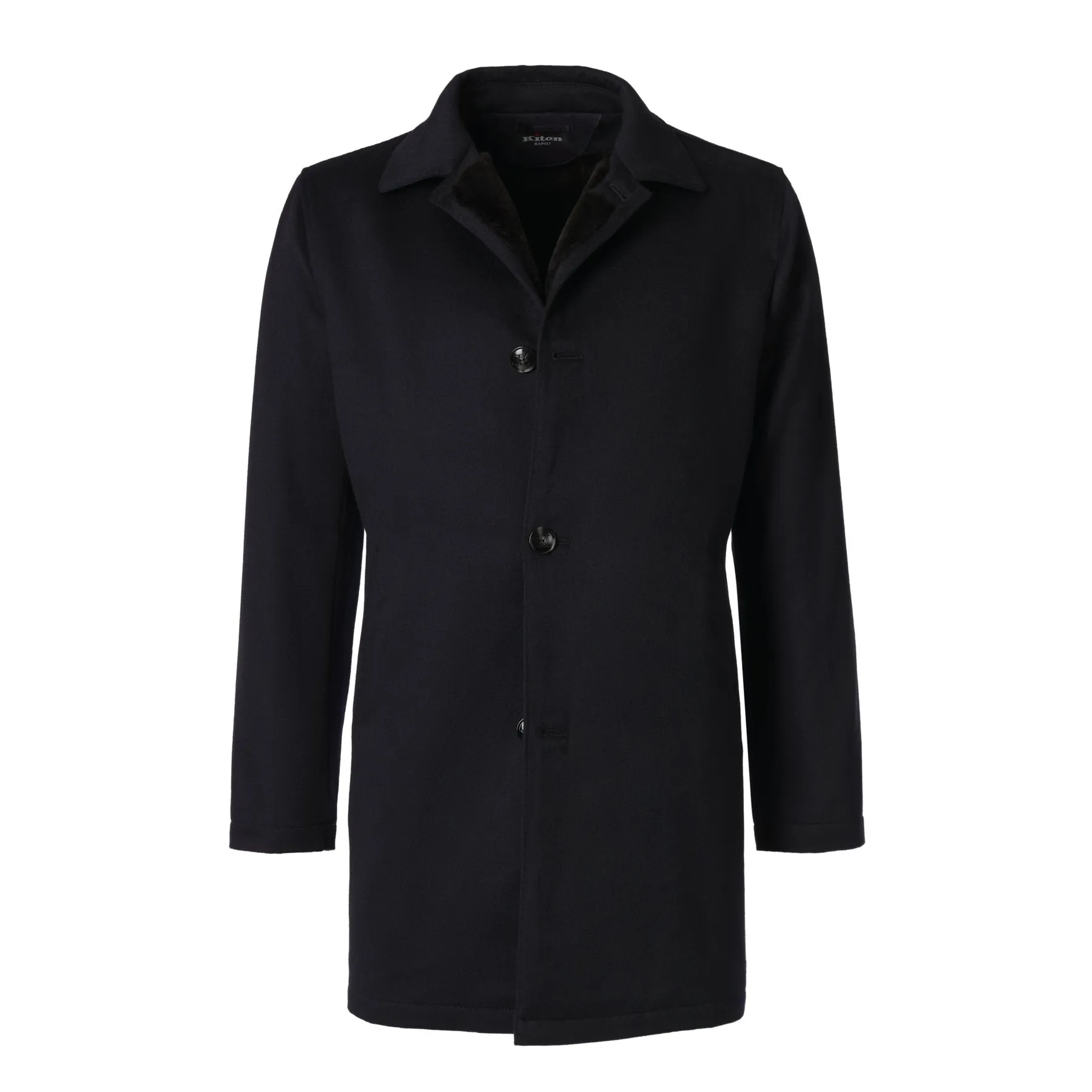 Single-Breasted Cashmere Coat with Fur Lining in Dark Blue