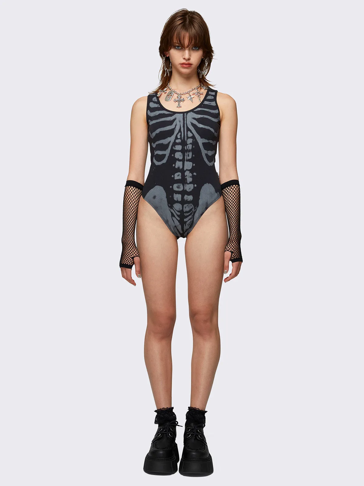 Skeleton Bones Black Bodysuit