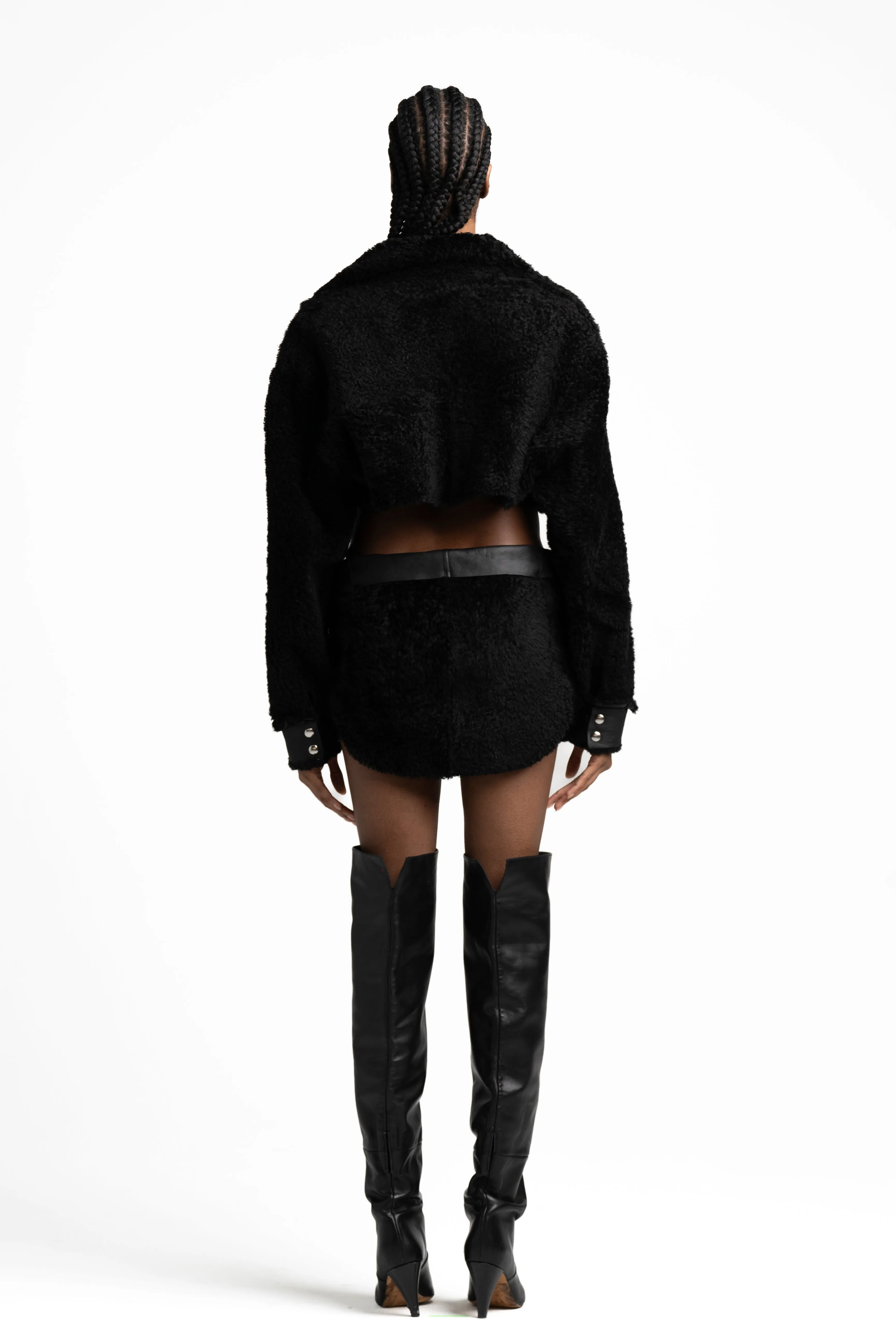 SMV X IRO BLACK SHEARLING LEATHER CROP JACKET