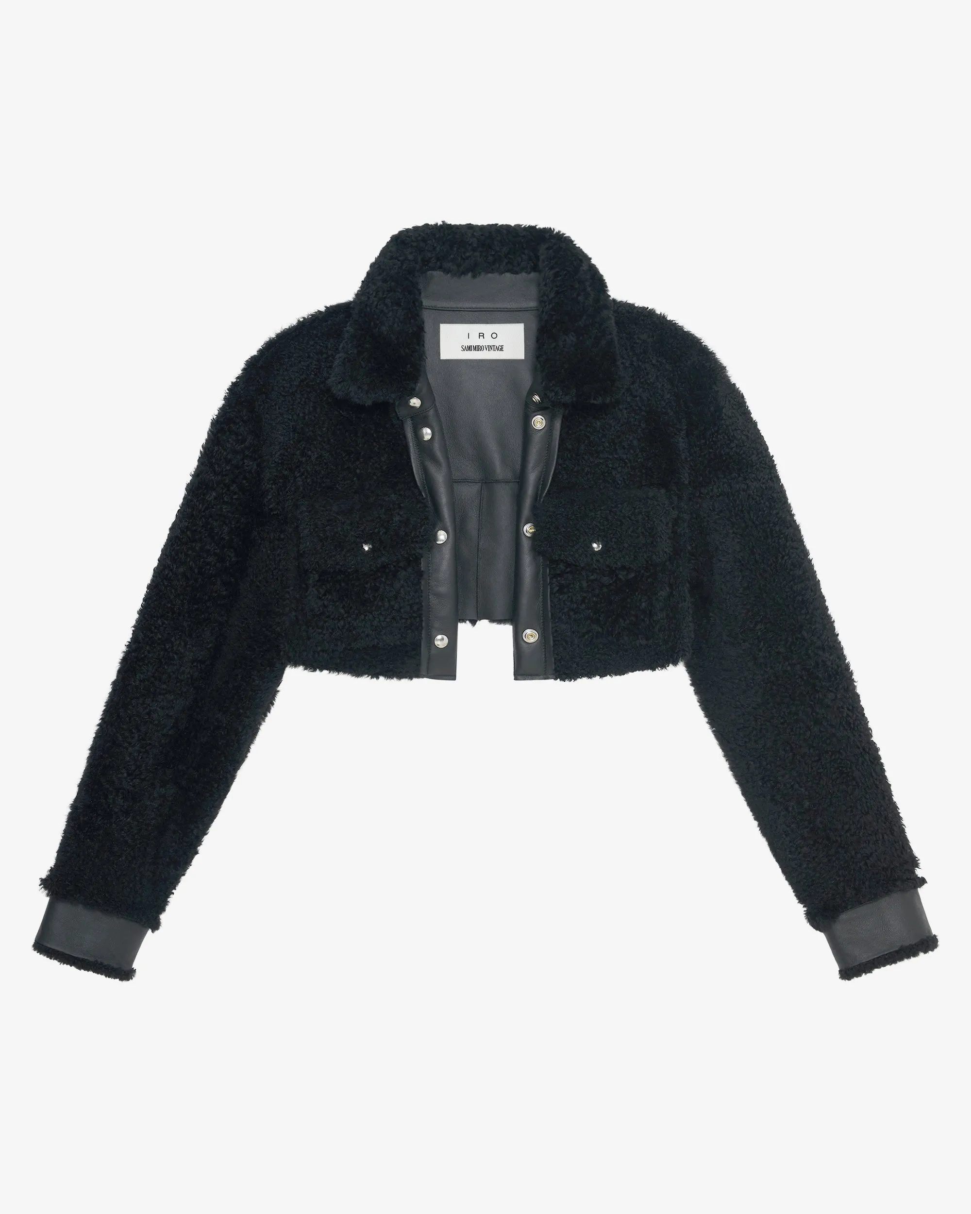 SMV X IRO BLACK SHEARLING LEATHER CROP JACKET