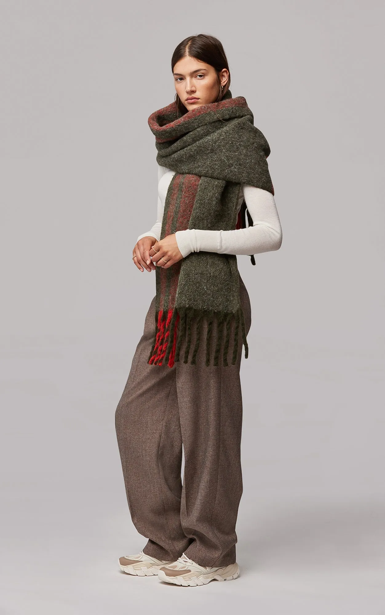 SOIA&KYO JESSI - Contrast Color Knit Blanket Scarf With Fringed Edge