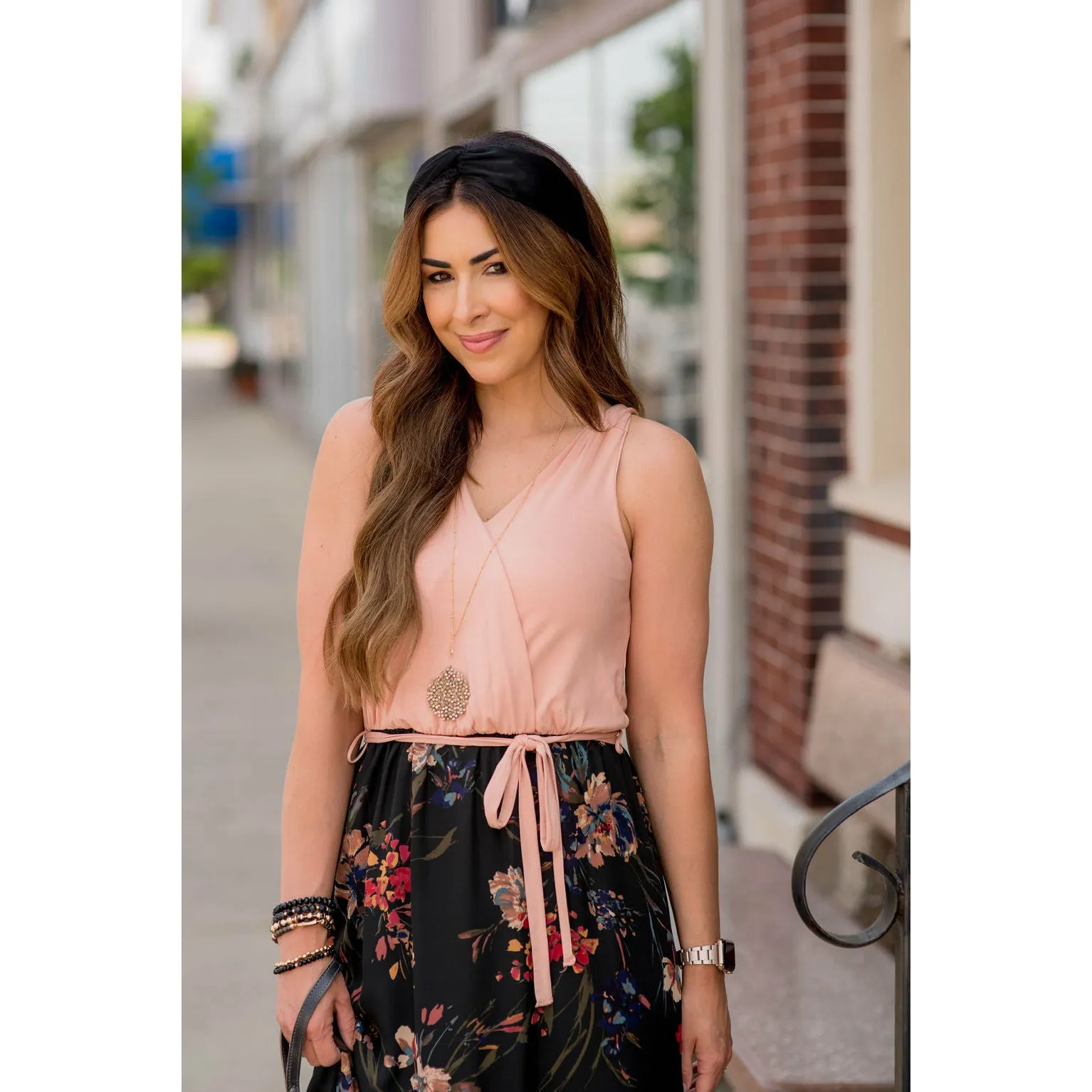 Solid Top Floral Bottom Maxi