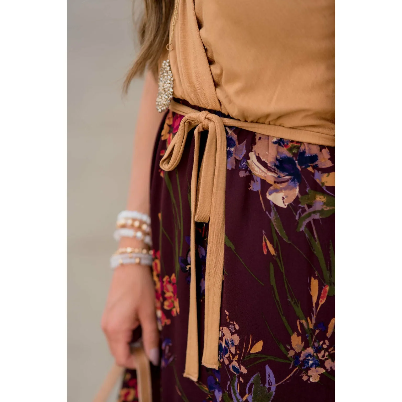 Solid Top Floral Bottom Maxi