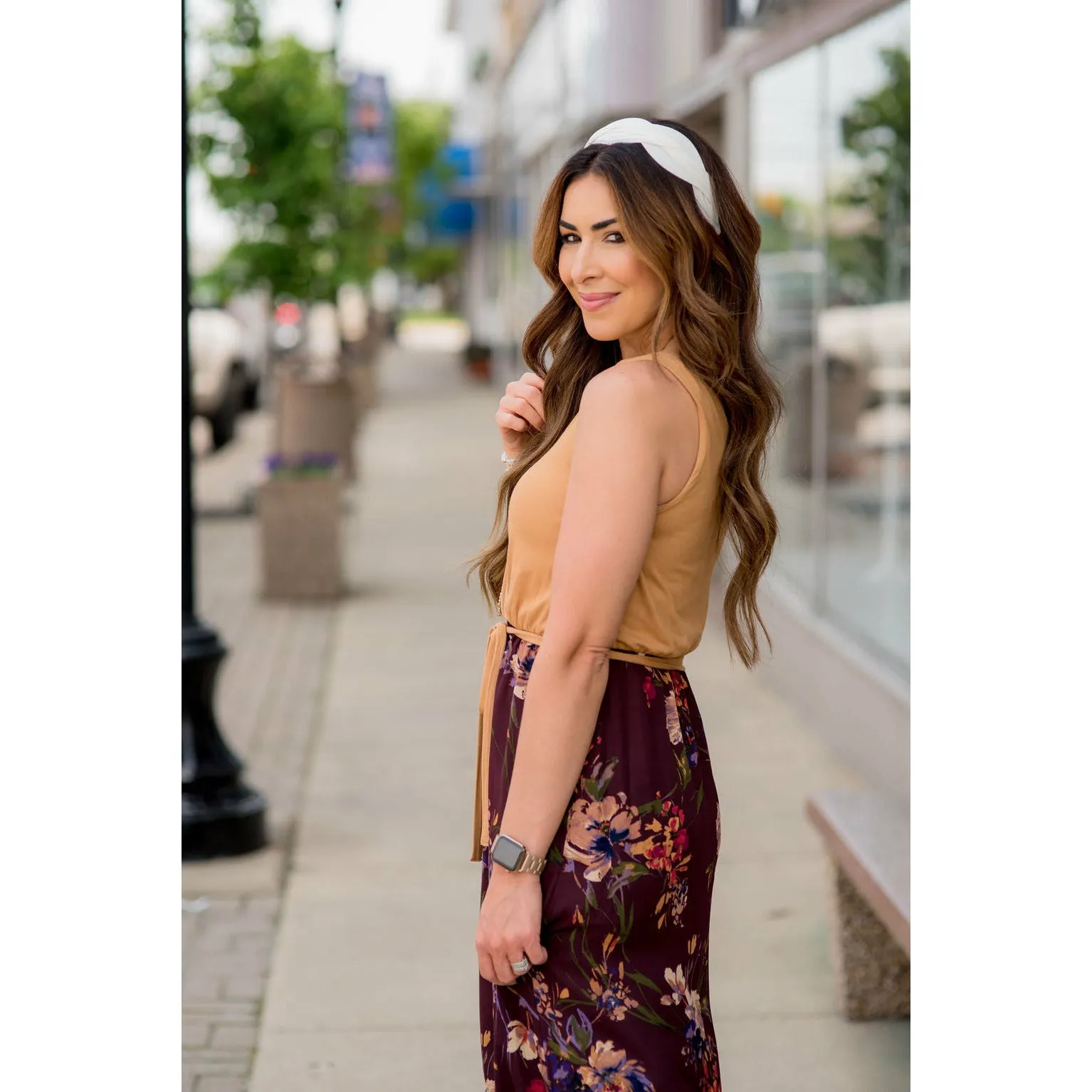 Solid Top Floral Bottom Maxi