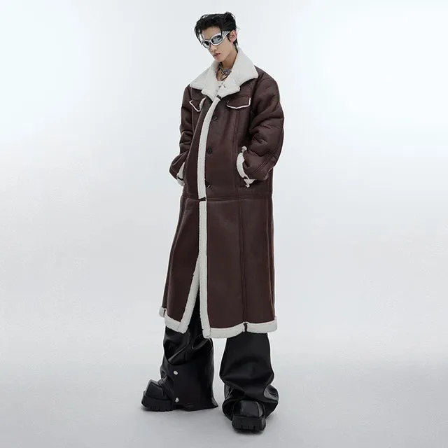 Solid Wool Fur Long Coat