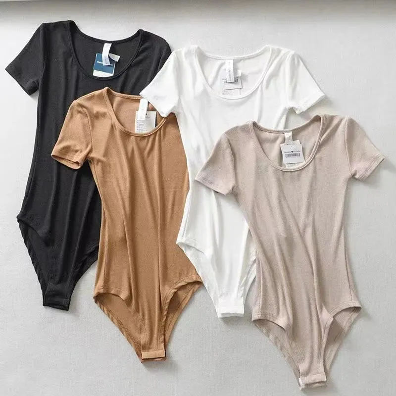 Spring Summer Slim Fit Sexy V-neck Jumpsuit  Basic Top Casual Hotsweet Undershirt Women Bodysuit Lingerie Sleepwear Short Sleeve