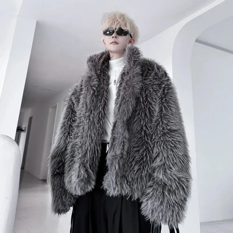 Stand Collar Faux Fur Jacket