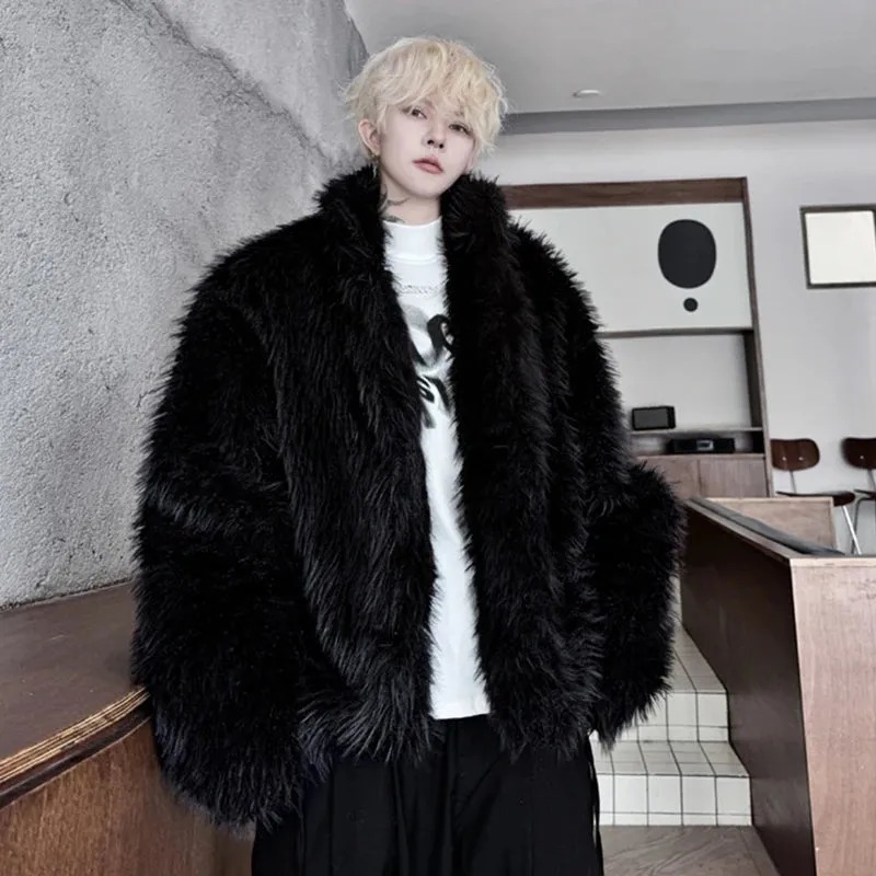 Stand Collar Faux Fur Jacket