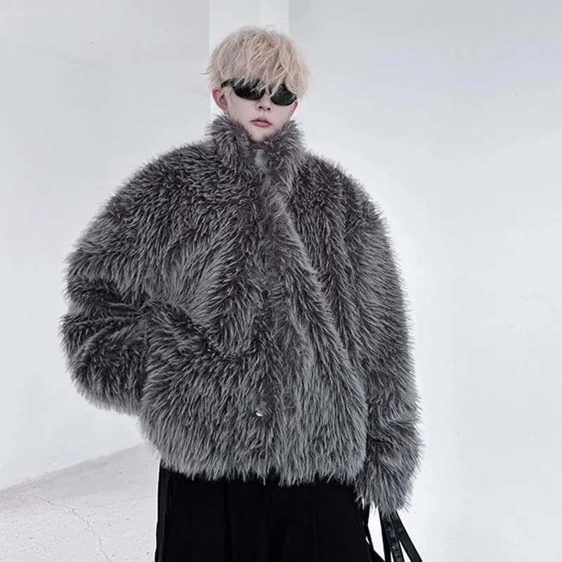 Stand Collar Faux Fur Jacket