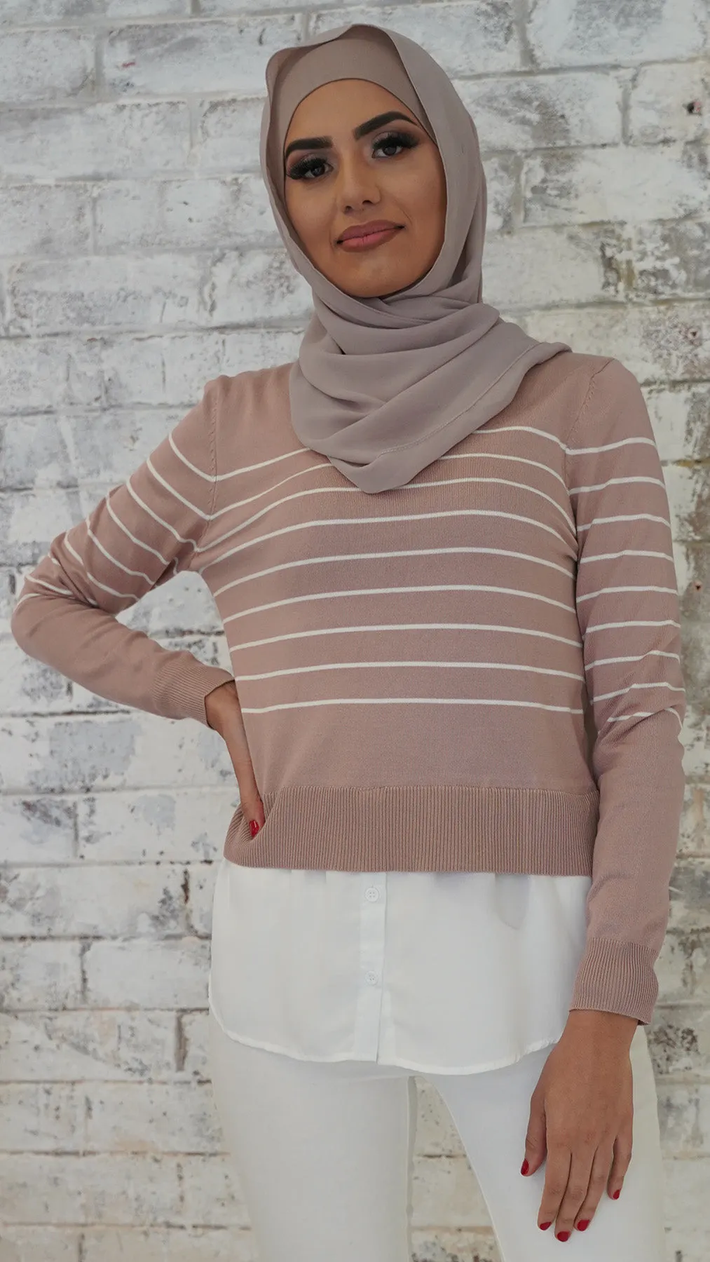 Stripe Knit Chiffon Shirt Jumper