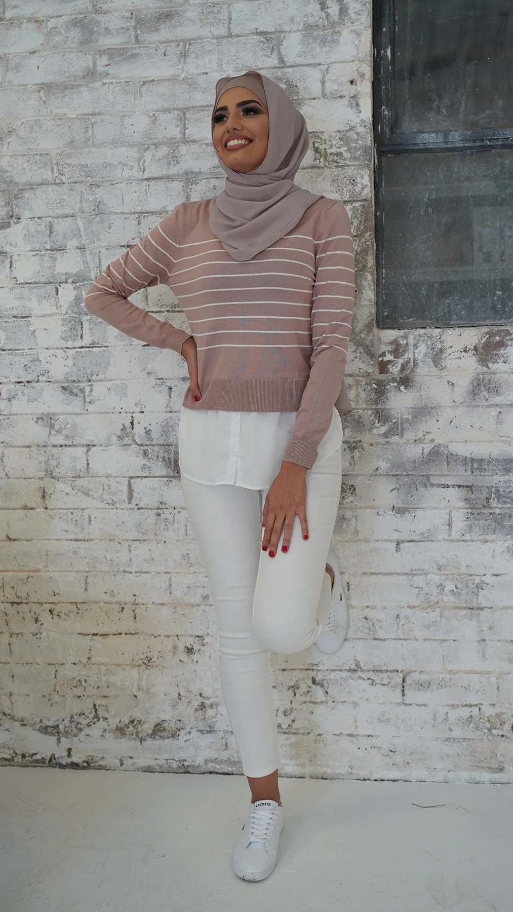 Stripe Knit Chiffon Shirt Jumper