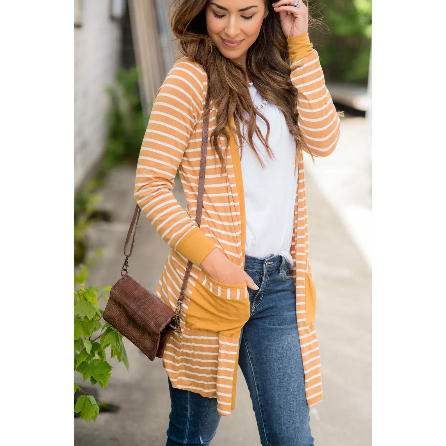 Striped Pocket Accent Cardigan