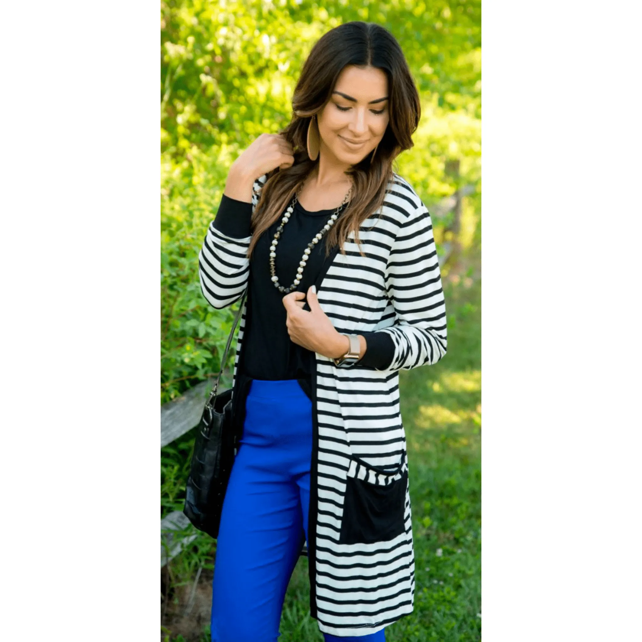 Striped Pocket Accent Cardigan