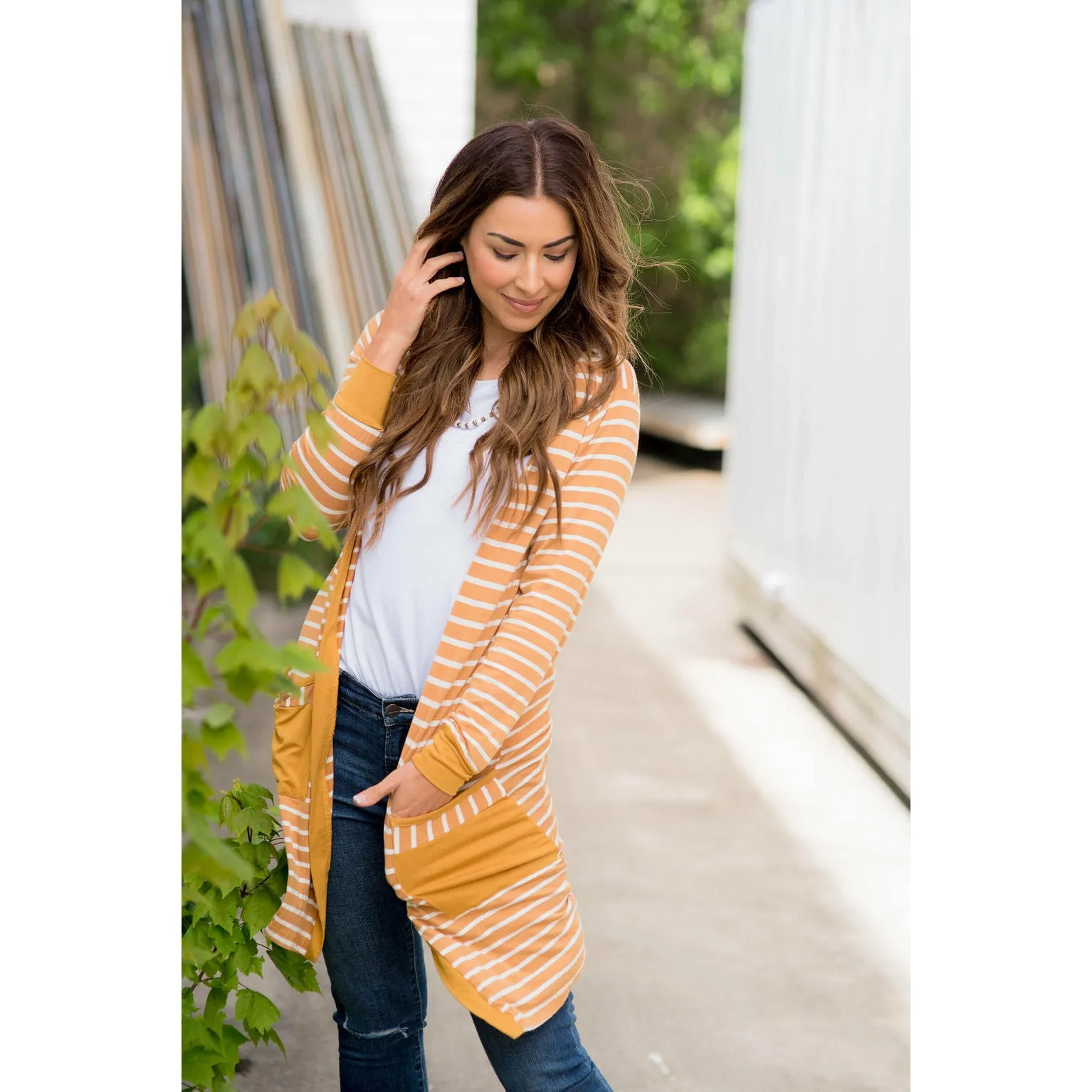 Striped Pocket Accent Cardigan