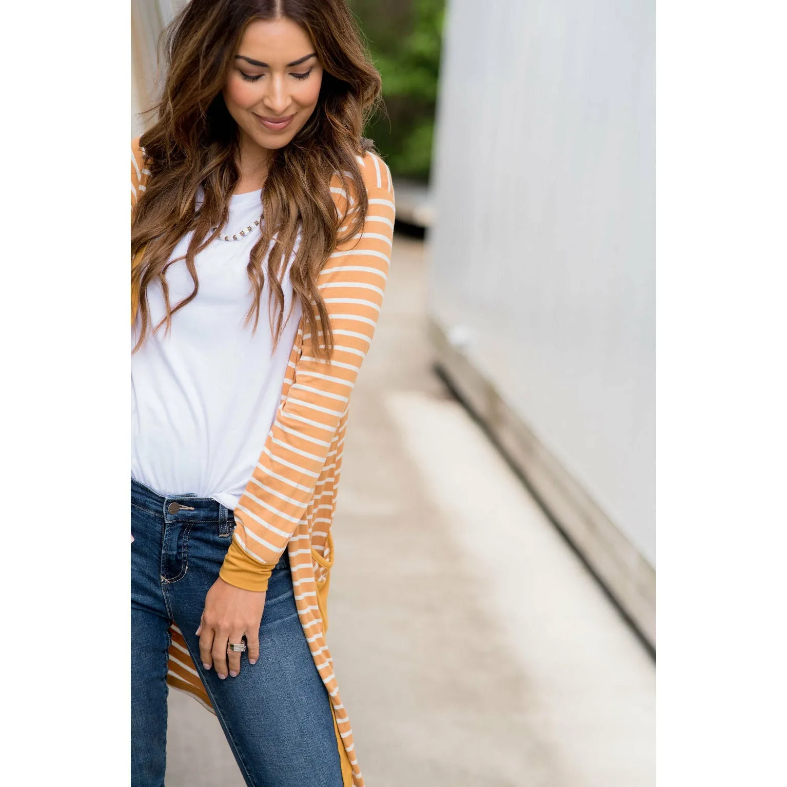 Striped Pocket Accent Cardigan