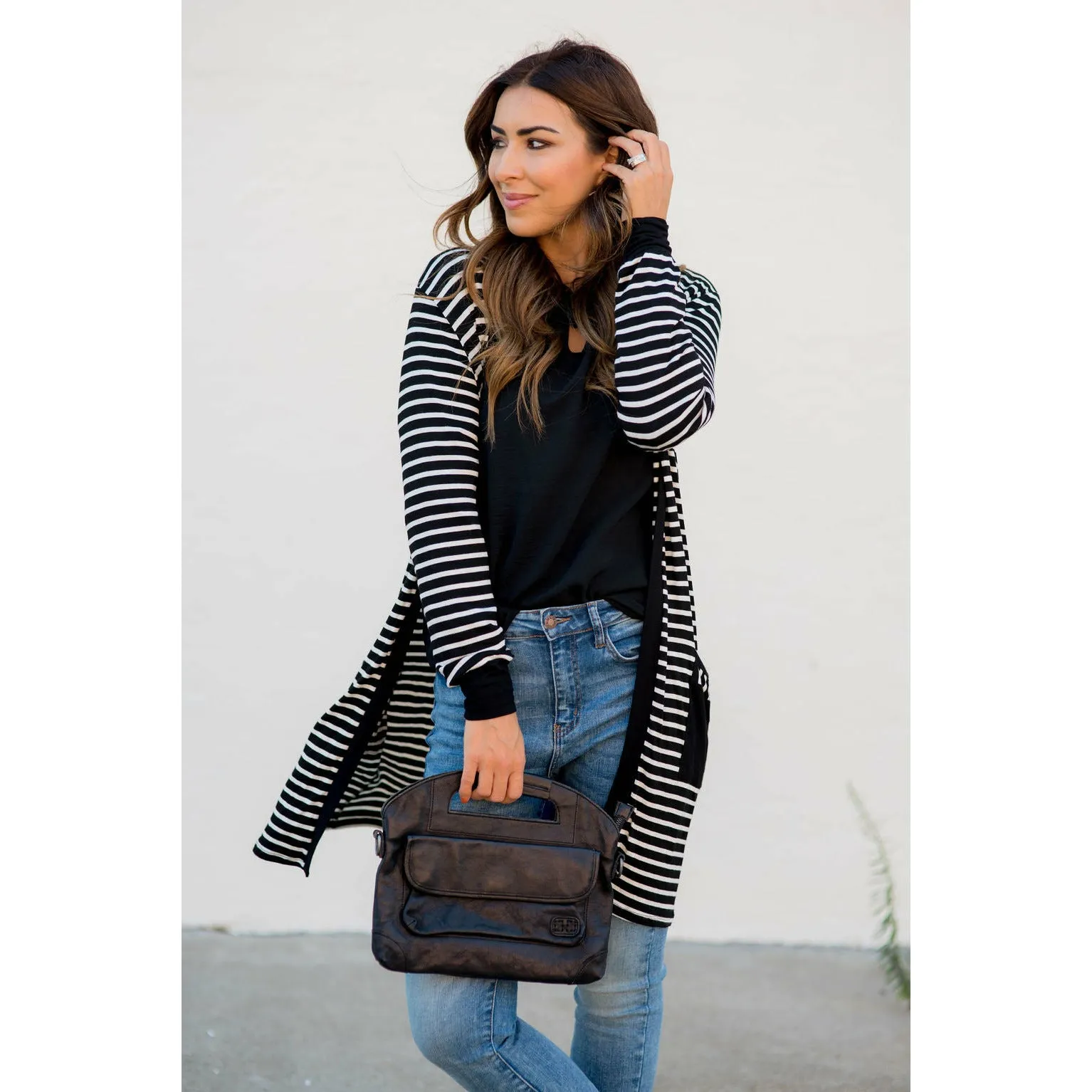 Striped Pocket Accent Cardigan