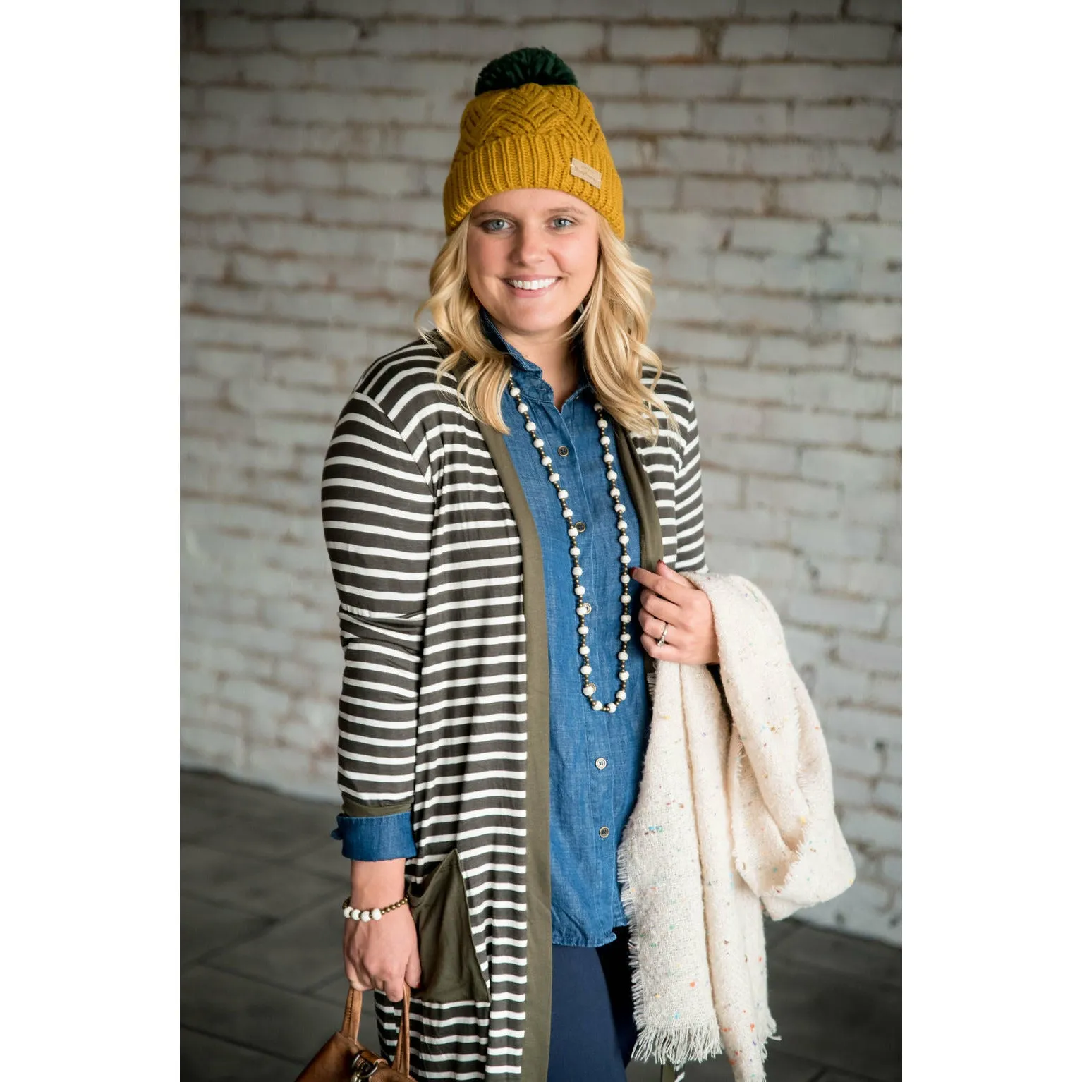 Striped Pocket Accent Cardigan