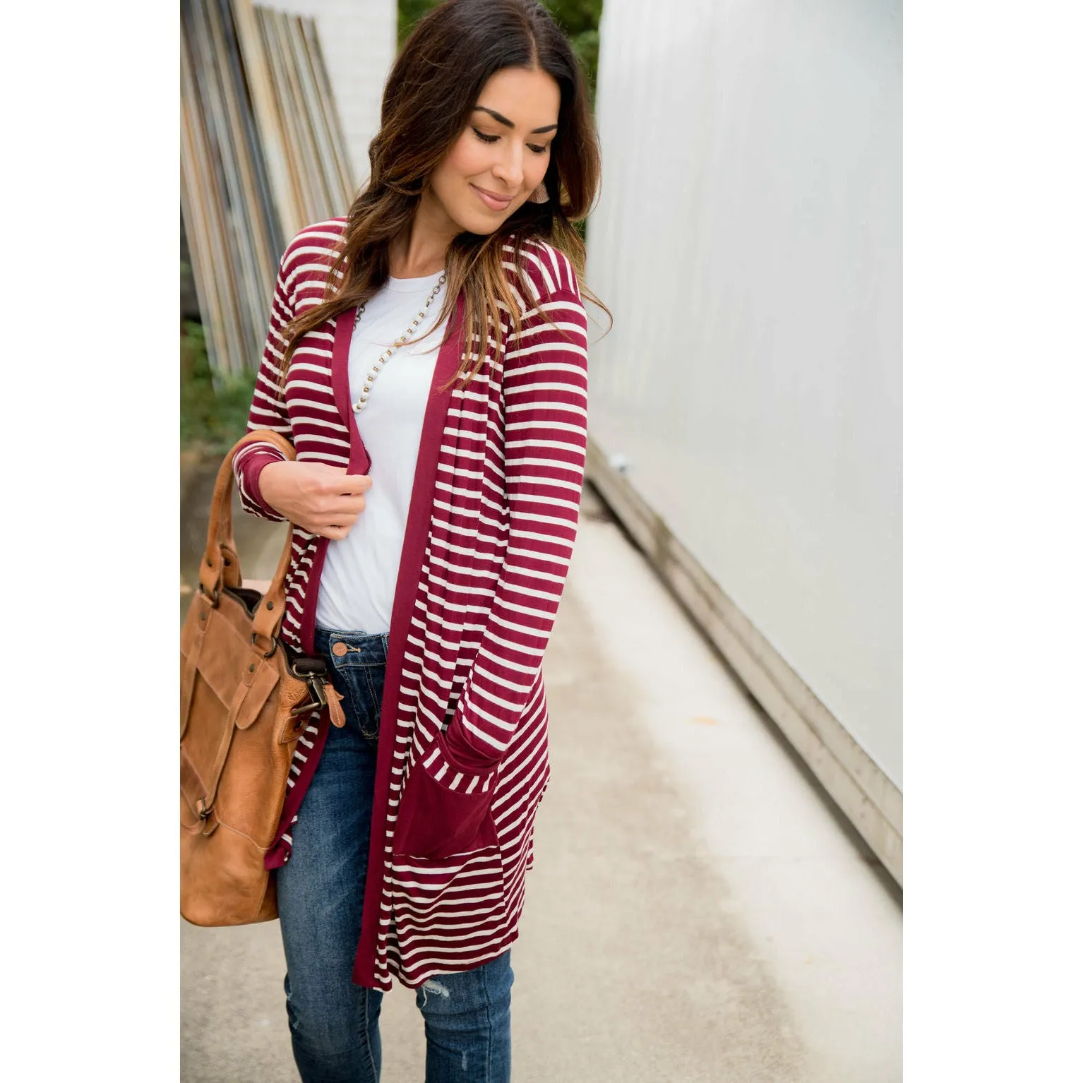 Striped Pocket Accent Cardigan