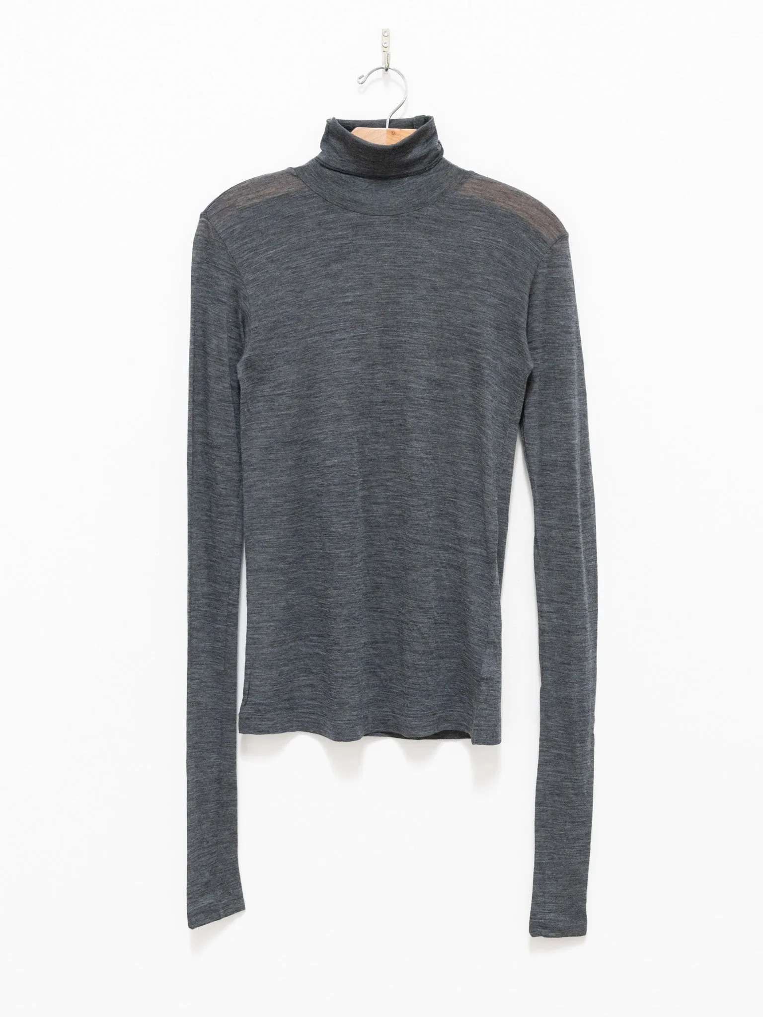 Super Soft Wool Sheer Jersey Turtleneck - Top Charcoal