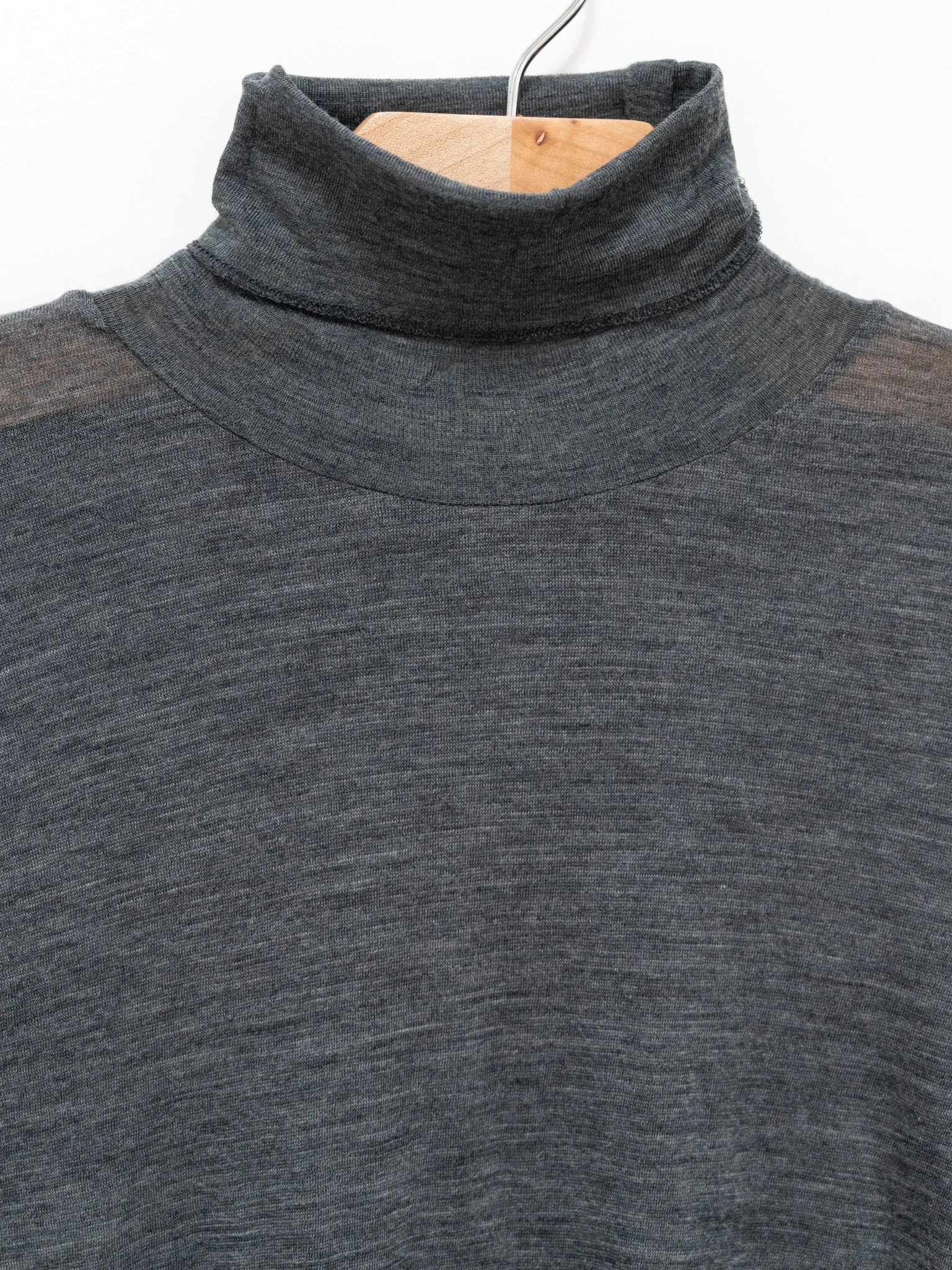 Super Soft Wool Sheer Jersey Turtleneck - Top Charcoal