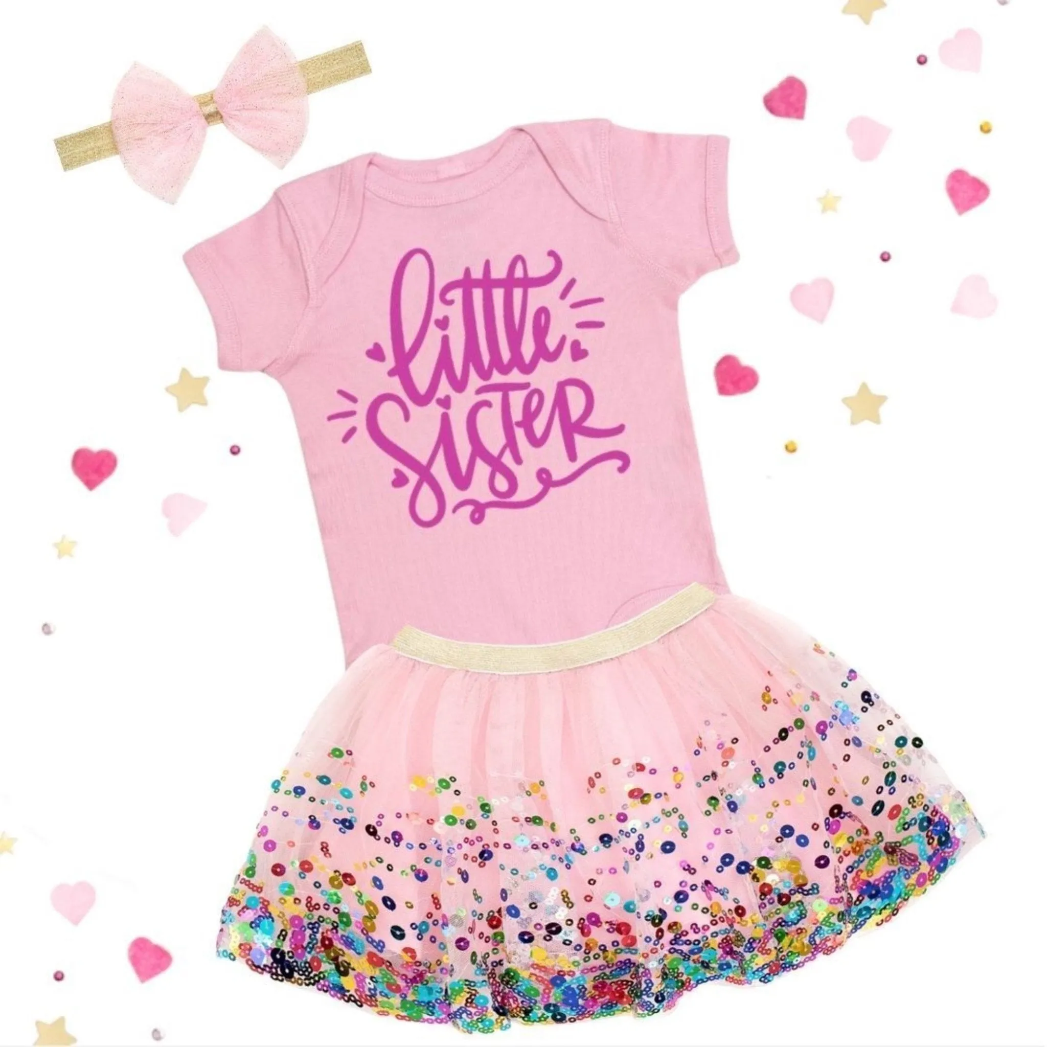 Sweet Wink INFANT Girls Pink LITTLE SISTER S/S Bodysuit