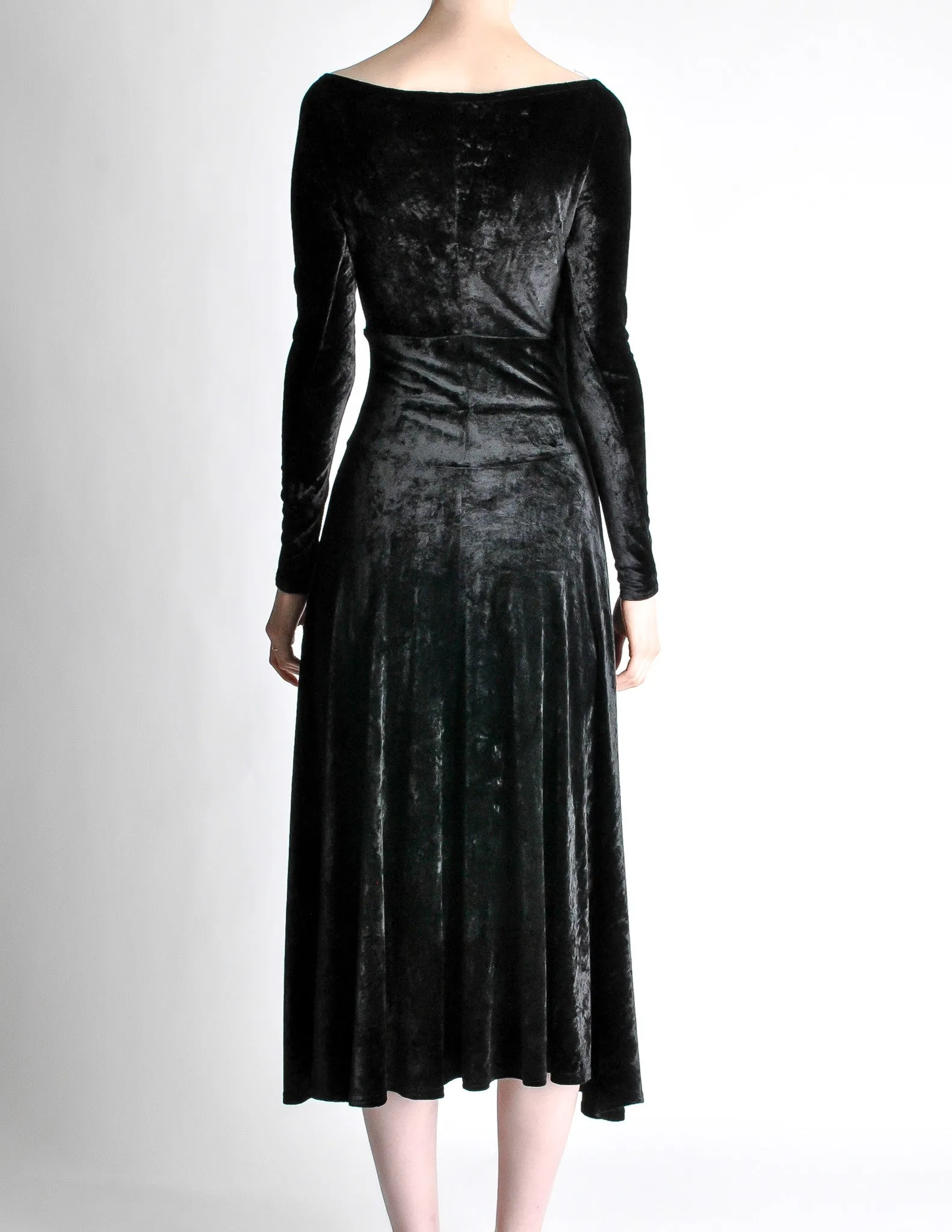 Tadashi Vintage Black Crushed Velvet Midi Dress