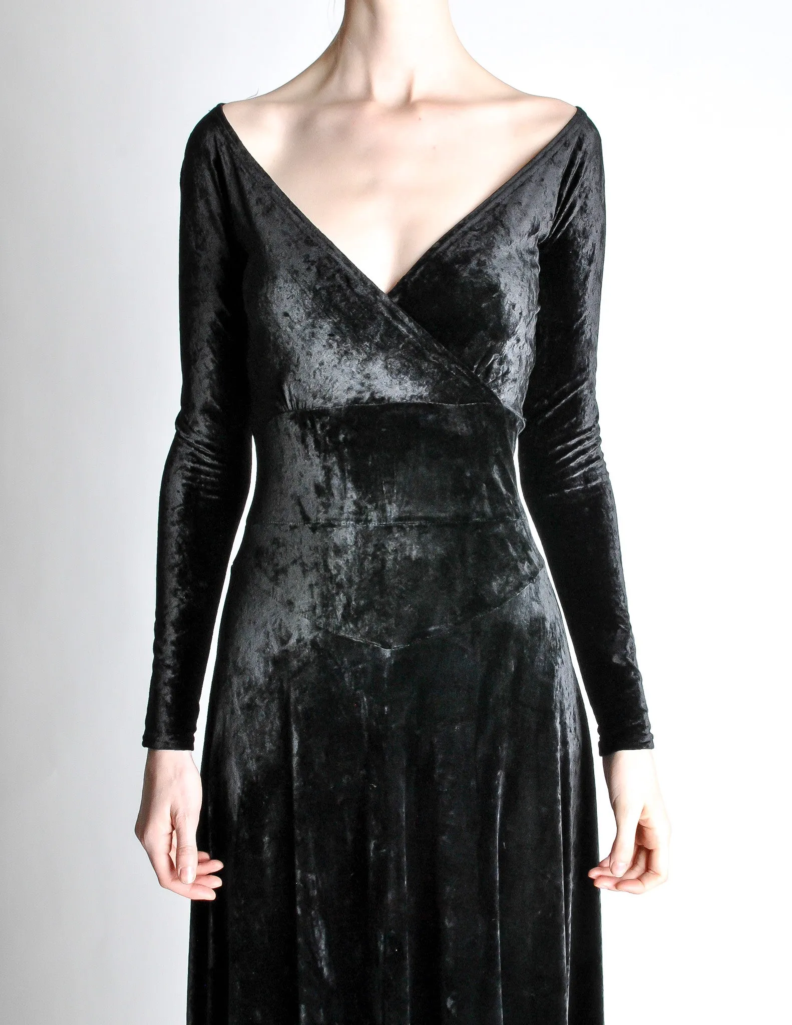 Tadashi Vintage Black Crushed Velvet Midi Dress