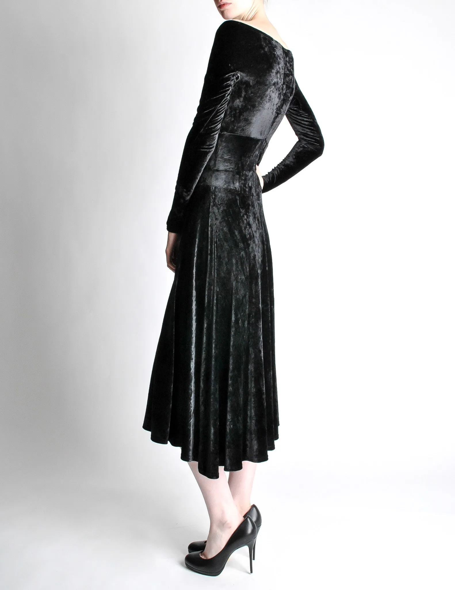 Tadashi Vintage Black Crushed Velvet Midi Dress