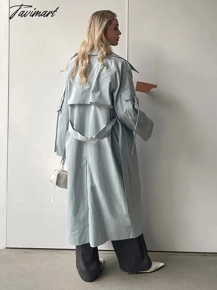 Tavimart Spring Autumn New Designer Korea Women's windbreaker Maxi Long Trench Coat Cotton Outerwear