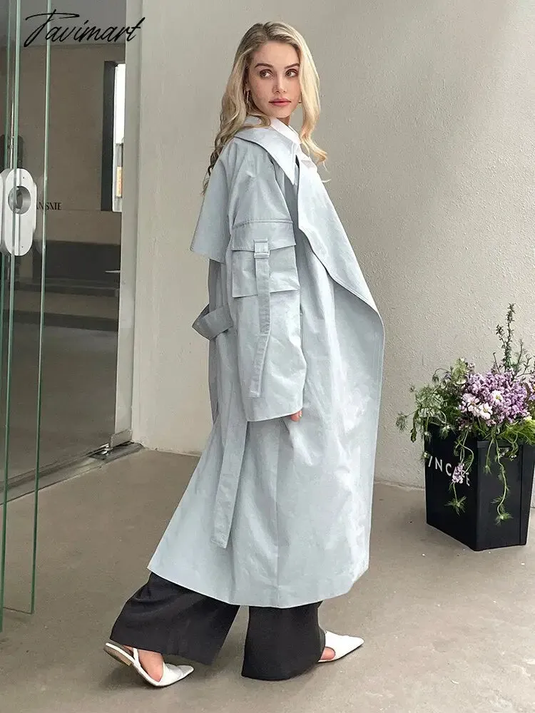 Tavimart Spring Autumn New Designer Korea Women's windbreaker Maxi Long Trench Coat Cotton Outerwear