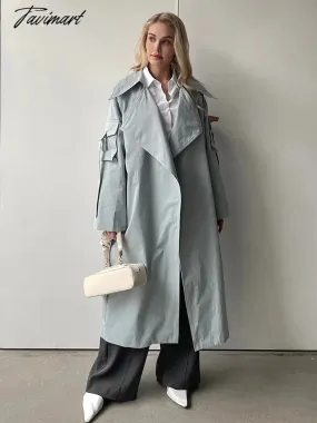 Tavimart Spring Autumn New Designer Korea Women's windbreaker Maxi Long Trench Coat Cotton Outerwear