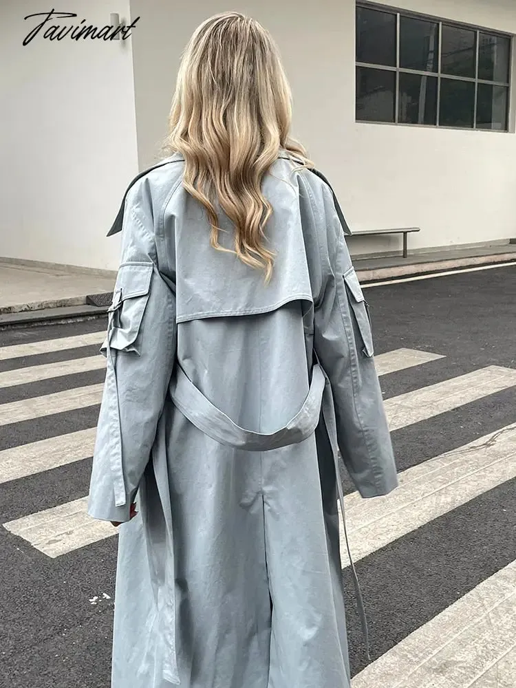 Tavimart Spring Autumn New Designer Korea Women's windbreaker Maxi Long Trench Coat Cotton Outerwear