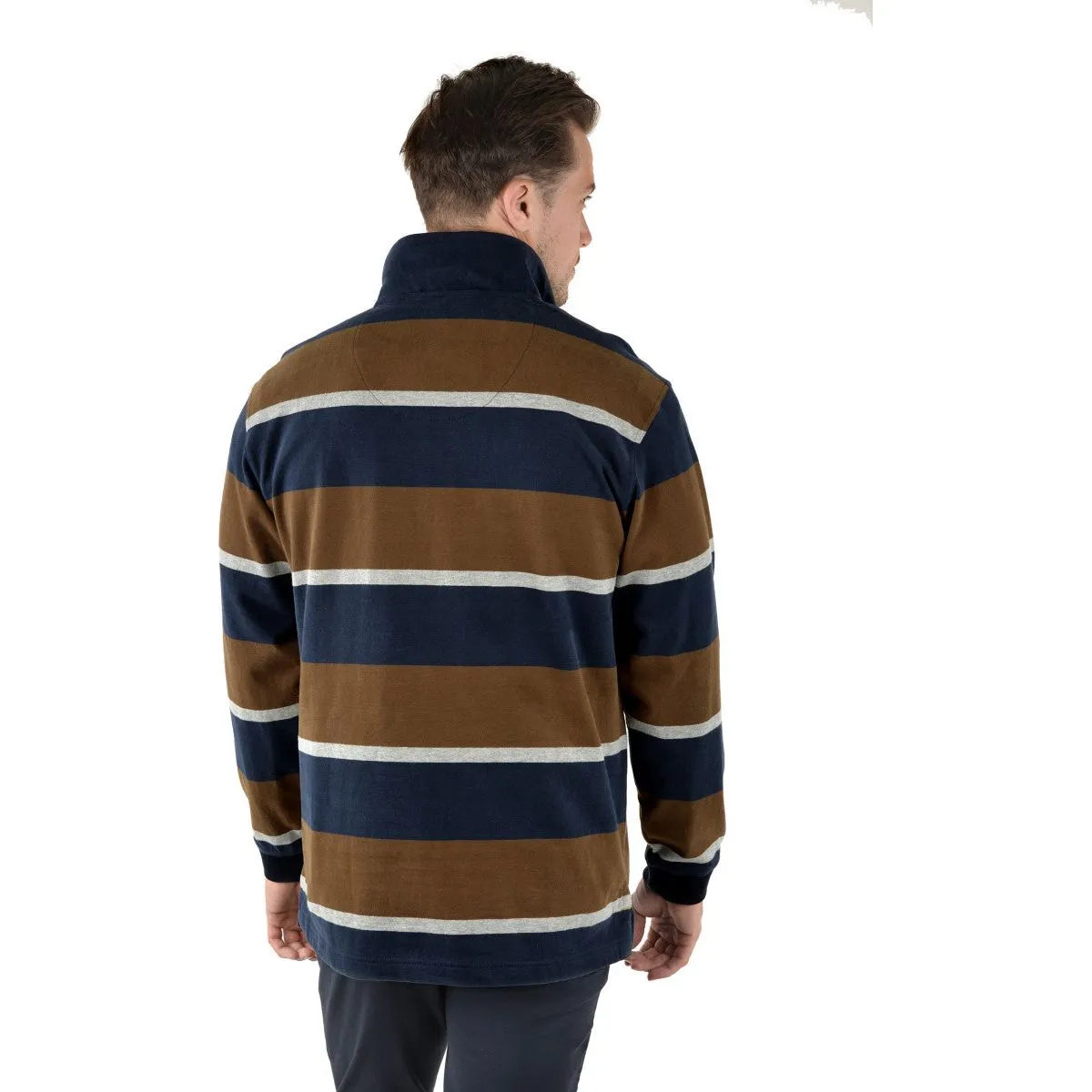 Thomas Cook Alexander Rugby Stripe Qtr Zip Dark Tan/Navy Men