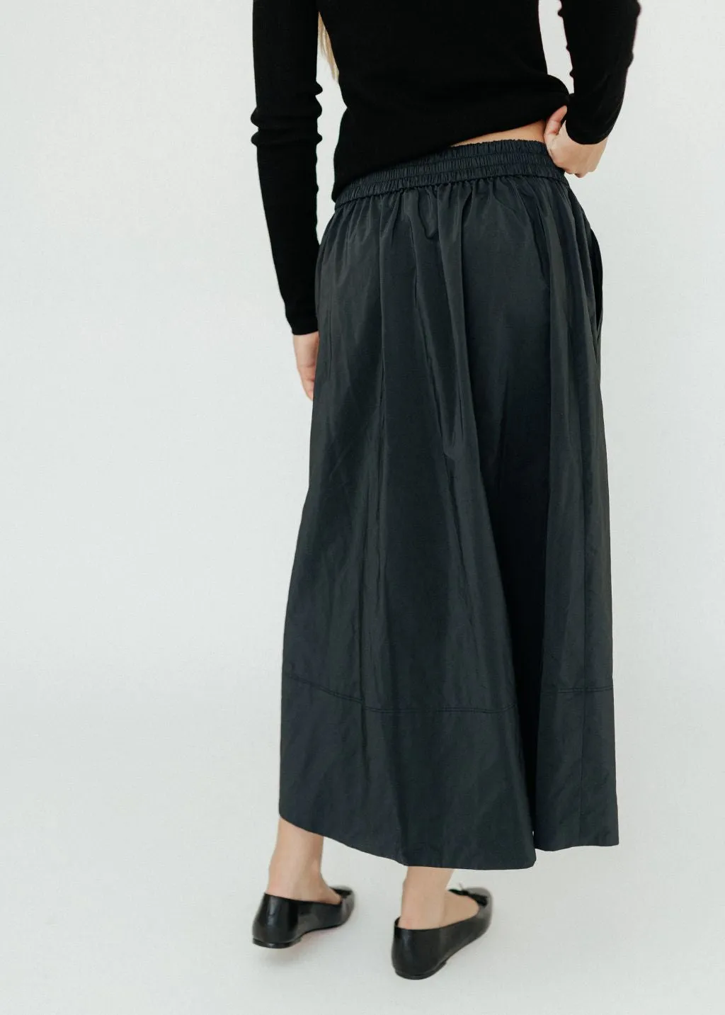 Tibi Nylon Pull On Full Skirt in Black