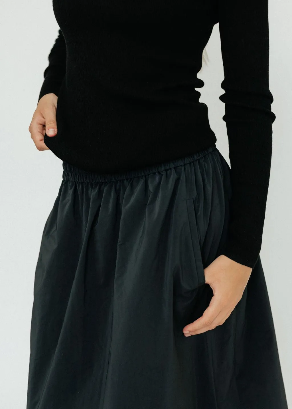 Tibi Nylon Pull On Full Skirt in Black