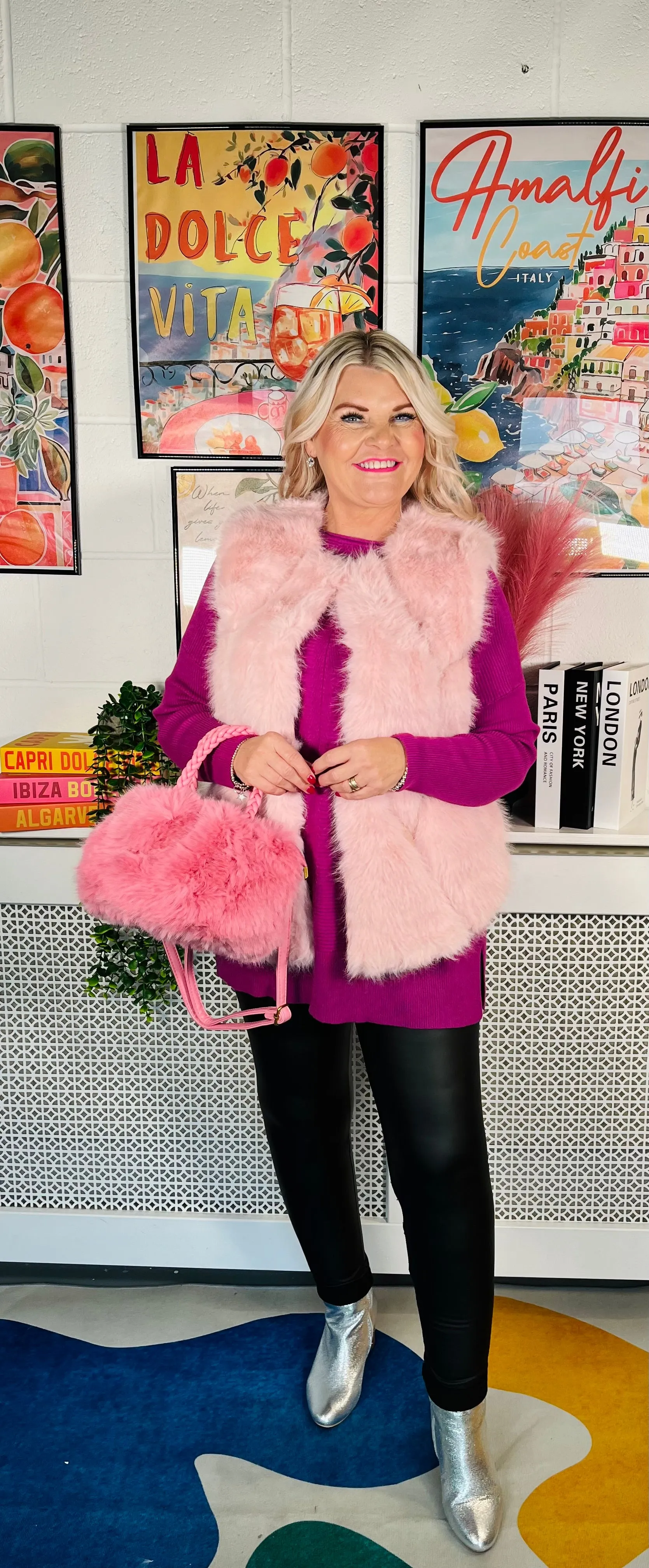 Tiffany Faux Fur Gilet - Baby Pink