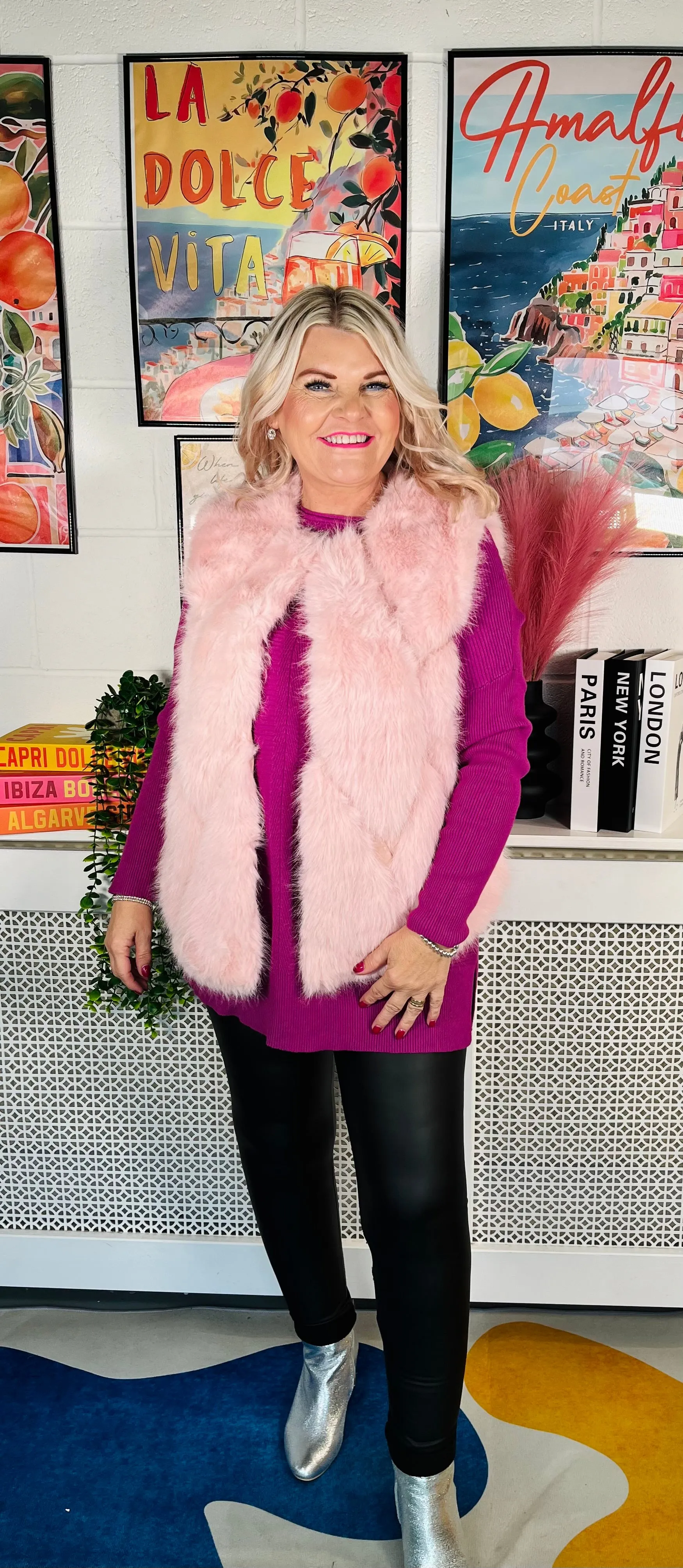 Tiffany Faux Fur Gilet - Baby Pink