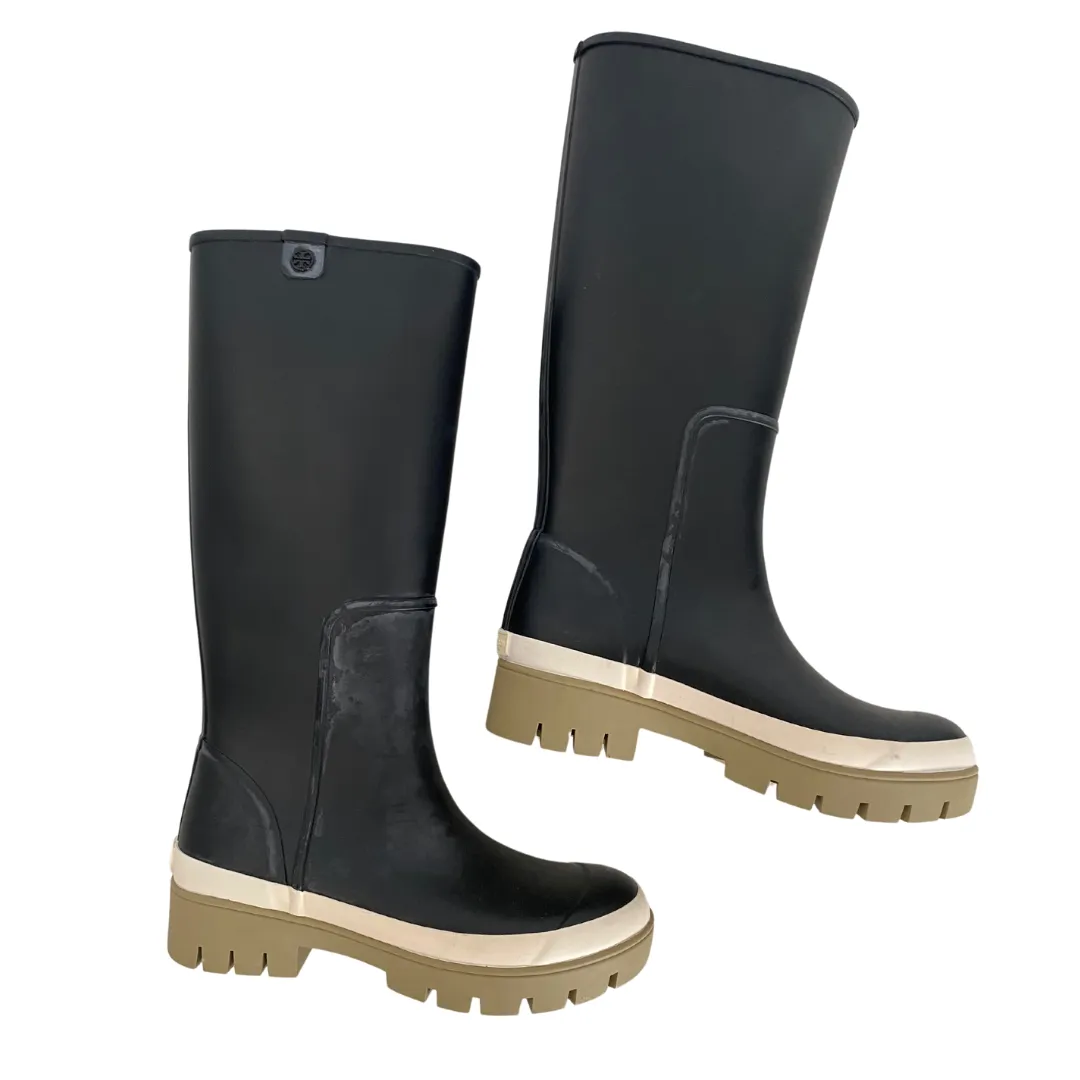 TORY BURCH Wellington Rain Boots Black SIZE 40